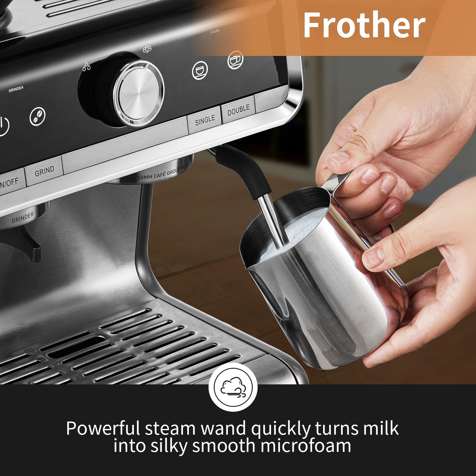 20 Bar Espresso Coffee Machine with Milk Frother - Professional Cappuccino & Latte Maker for Home & Office, 2.8L Removable Water Tank, Built-in Grinder - Perfect for Morning Brews, Afternoon Pick-Me-Ups & Entertaining Guests