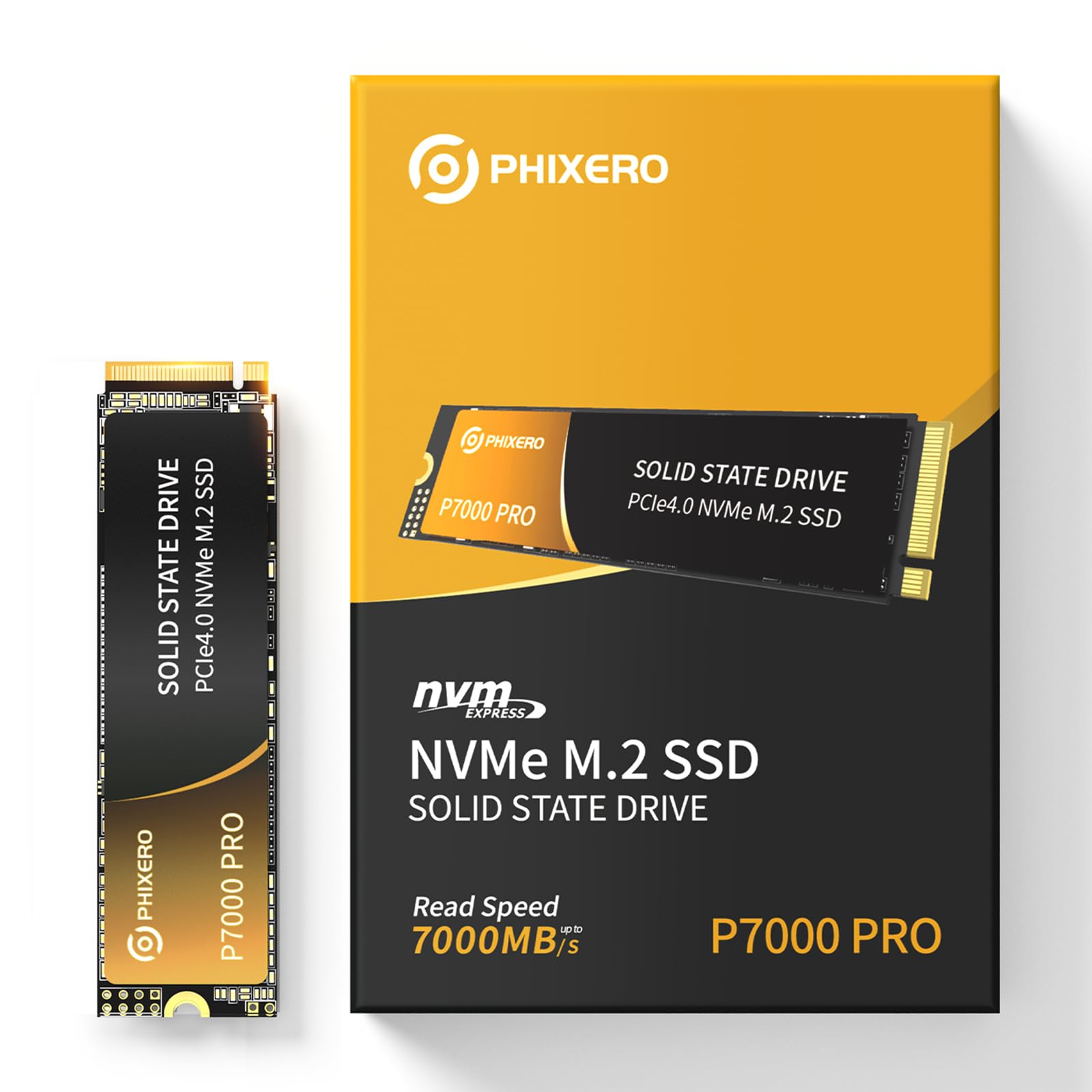 PHIXERO P7000PRO 2TB NVMe SSD - PCIe Gen4x4 M.2 2280 Internal Solid State Drive with Heatsink | Up to 7,000MB/s Read Speed | 3D NAND Flash for Gaming, Laptop & Desktop PC | Perfect for High-Performance Gaming, Video Editing & Workstation Use
