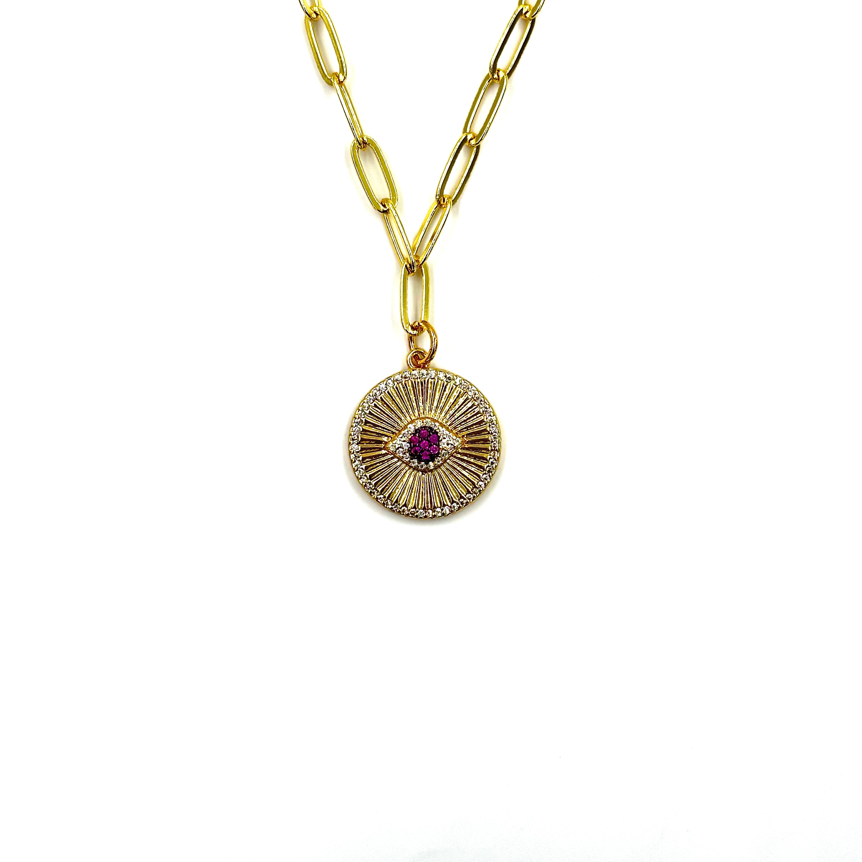 Ashley Gold Stainless Steel Gold Plated CZ Disc Pendant Necklace for Women - Elegant Cubic Zirconia Jewelry for Party, Wedding & Everyday Wear