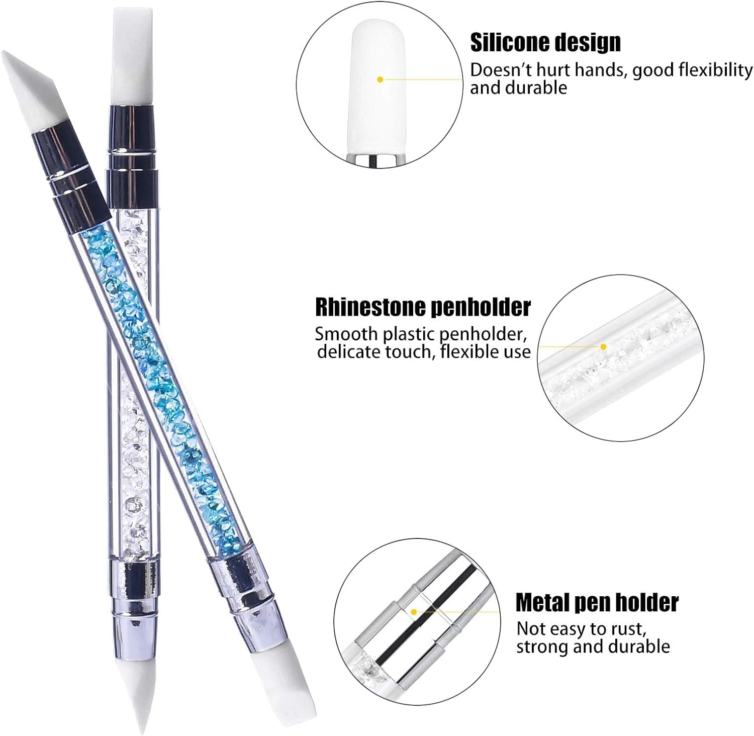 5 Pcs Rhinestone Nail Art Tools Set - Silicone Sculpture Pens & Polish Brushes for Professional Salon & DIY Nail Designs | Perfect for Gel, Acrylic Nails & 3D Nail Art
