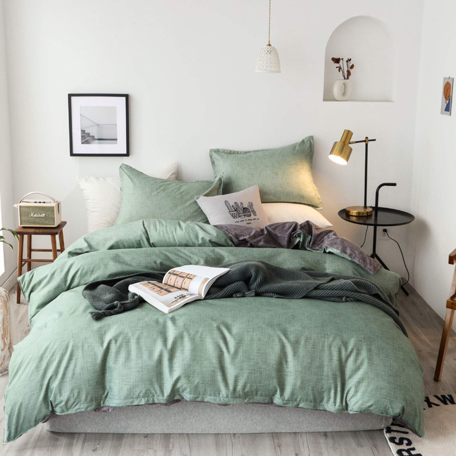 Premium Skyinbags Duvet Cover Set - Modern Green Solid Color 3D Printed Queen/King Size (220x260cm) - 3 Piece Bedding Set with Pillowcases - Soft Home Textile Decor for Bedroom & Guest Room - UK Supking Standard - Perfect for Cozy Nights & Stylish Home Makeover