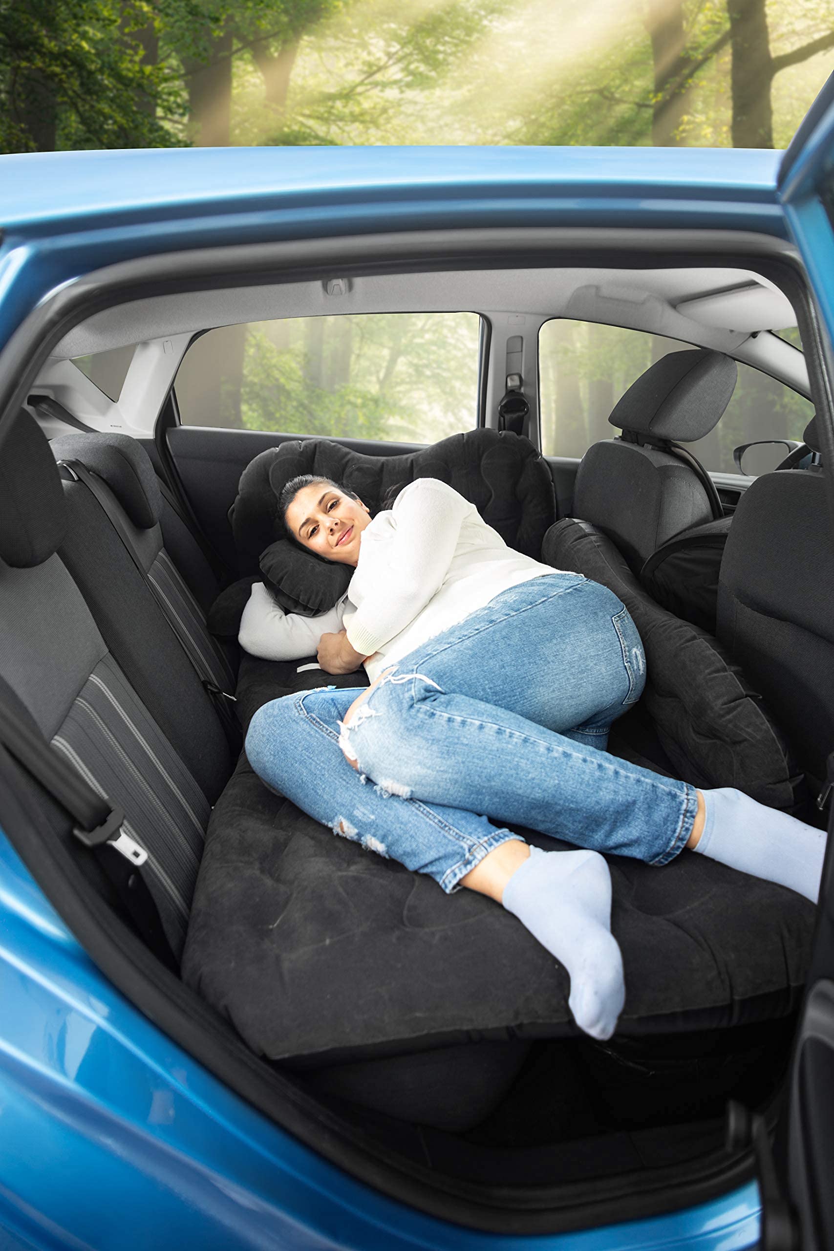 Inflatable Car Air Mattress for SUV, Truck & RV - Portable Travel Camping Bed with Pillows - Universal Back Seat Sleeping Mattress for Road Trips, Outdoor Adventures & Emergency Use (Pack of 1)