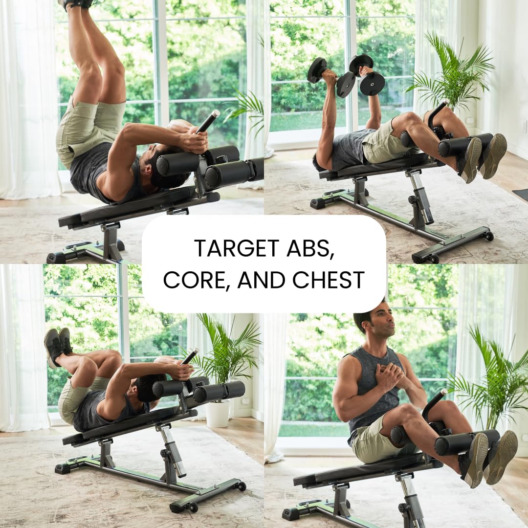 Finer Form Adjustable Semi-Commercial Sit-Up Bench for Core Workouts, Decline Bench Press & Ab Exercises - 4 Height Settings with Reverse Crunch Handle - Perfect for Home Gym, Weight Training & Fitness Enthusiasts