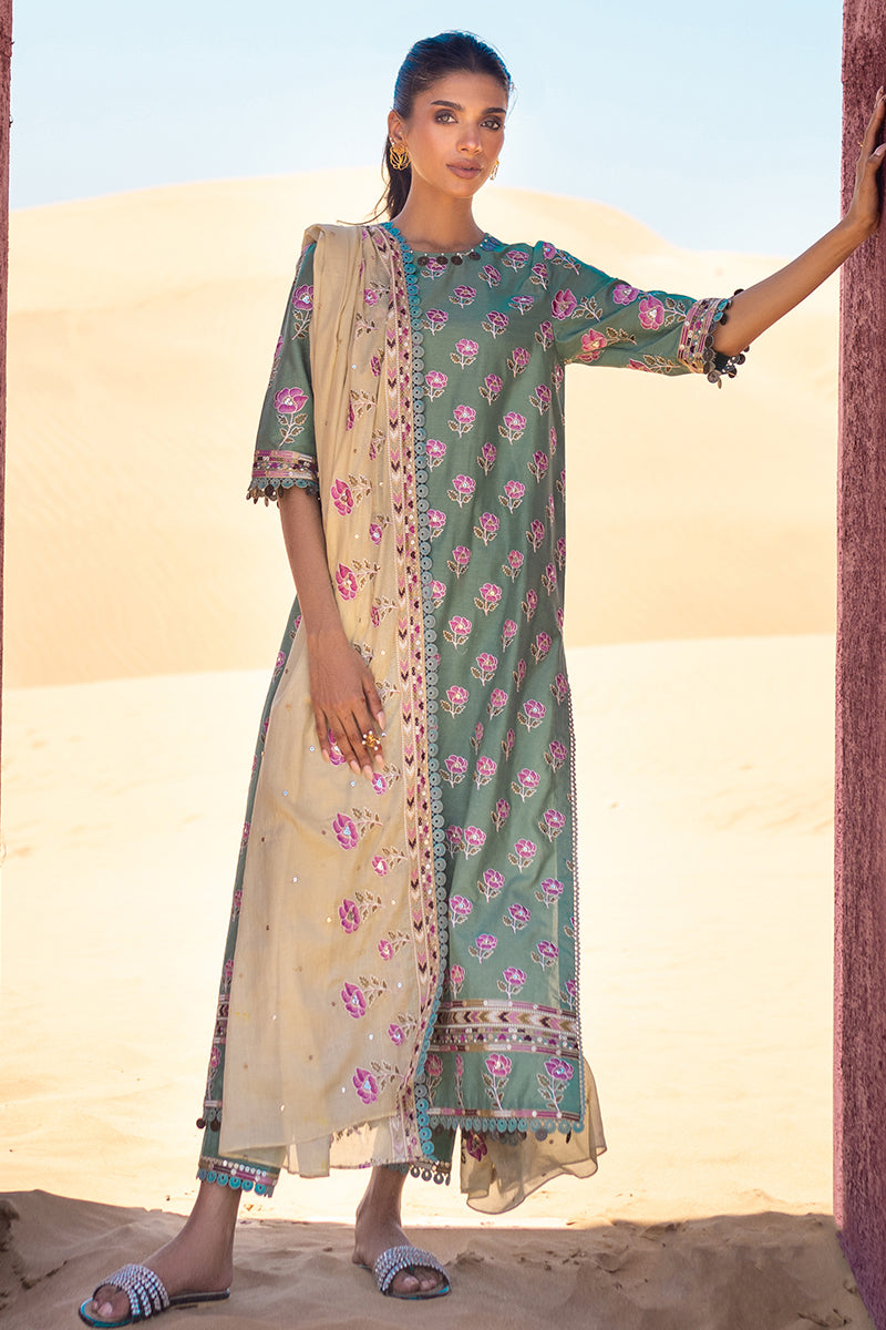Chartreuse Gold 3-Piece Embroidered Lawn Suit for Women | Elegant Pakistani Formal Wear | Perfect for Weddings, Parties & Special Occasions