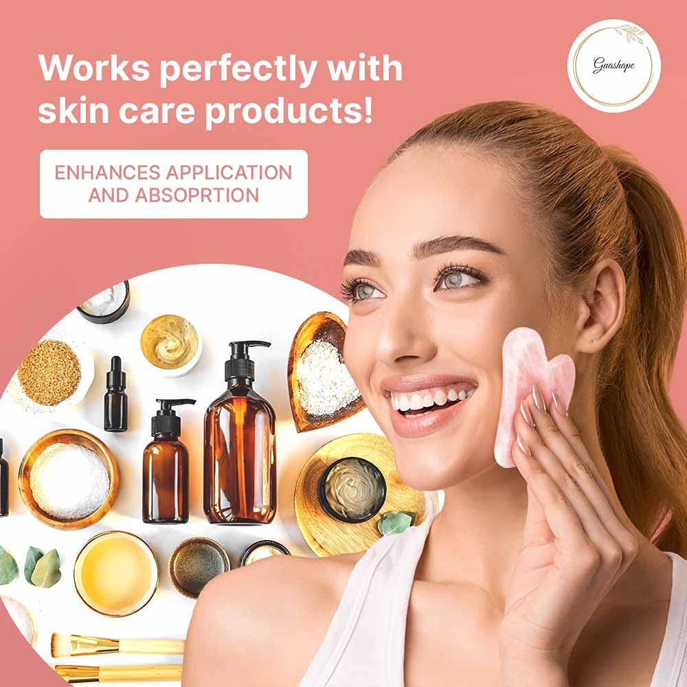 Premium Gua Sha Facial Tools Set - Stainless Steel (Rose Gold) & Rose Quartz Stone for Skin Care, Lymphatic Drainage & Anti-Aging - Perfect for Home Spa, Self-Care Routine & Gift Giving