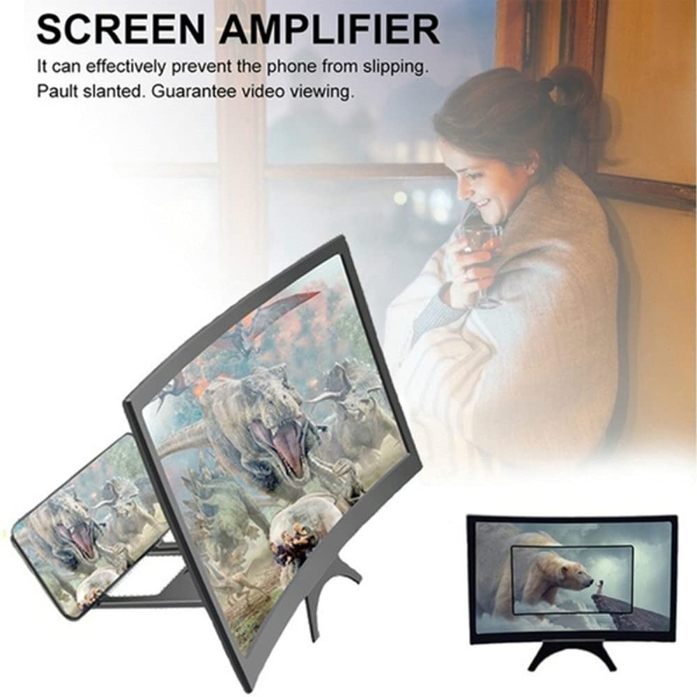 12 Inch Curved Screen Phone Amplifier - HD 3D Video Magnifier with Foldable Stand | Mobile Screen Enhancer for Movies, Gaming & Reading (Compatible with Most Smartphones)