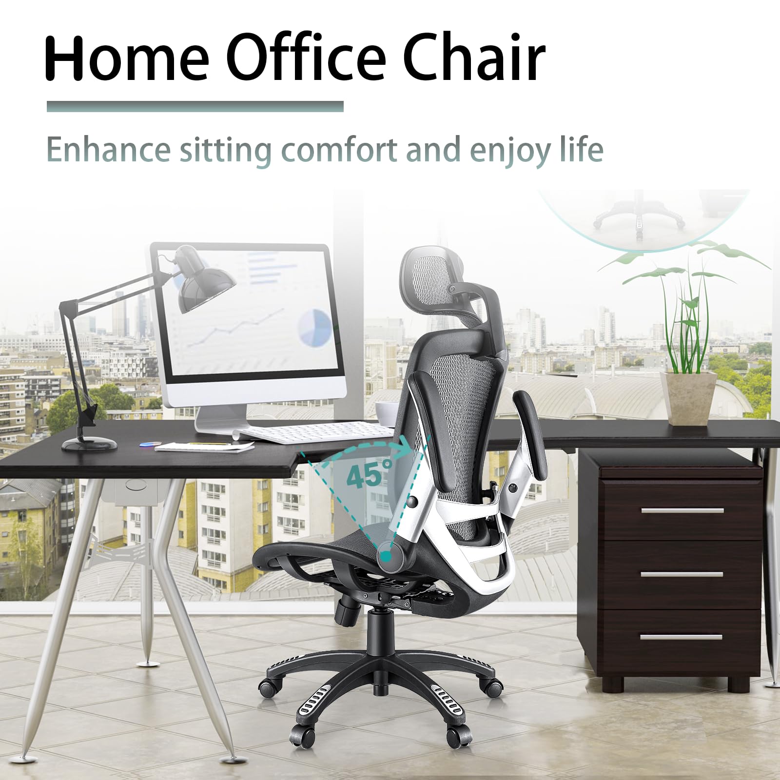 **SUNNOW Ergonomic Office Chair - Adjustable Flip-Up Arms, 3D Headrest, 90°-120° Tilt Lock & Wide Cushion - Big & Tall Mesh Computer Chair for Home, Gaming & Executive Workspaces**    *(Perfect for long work sessions, gaming marathons, or home office setups—providing comfort and support all day!)*