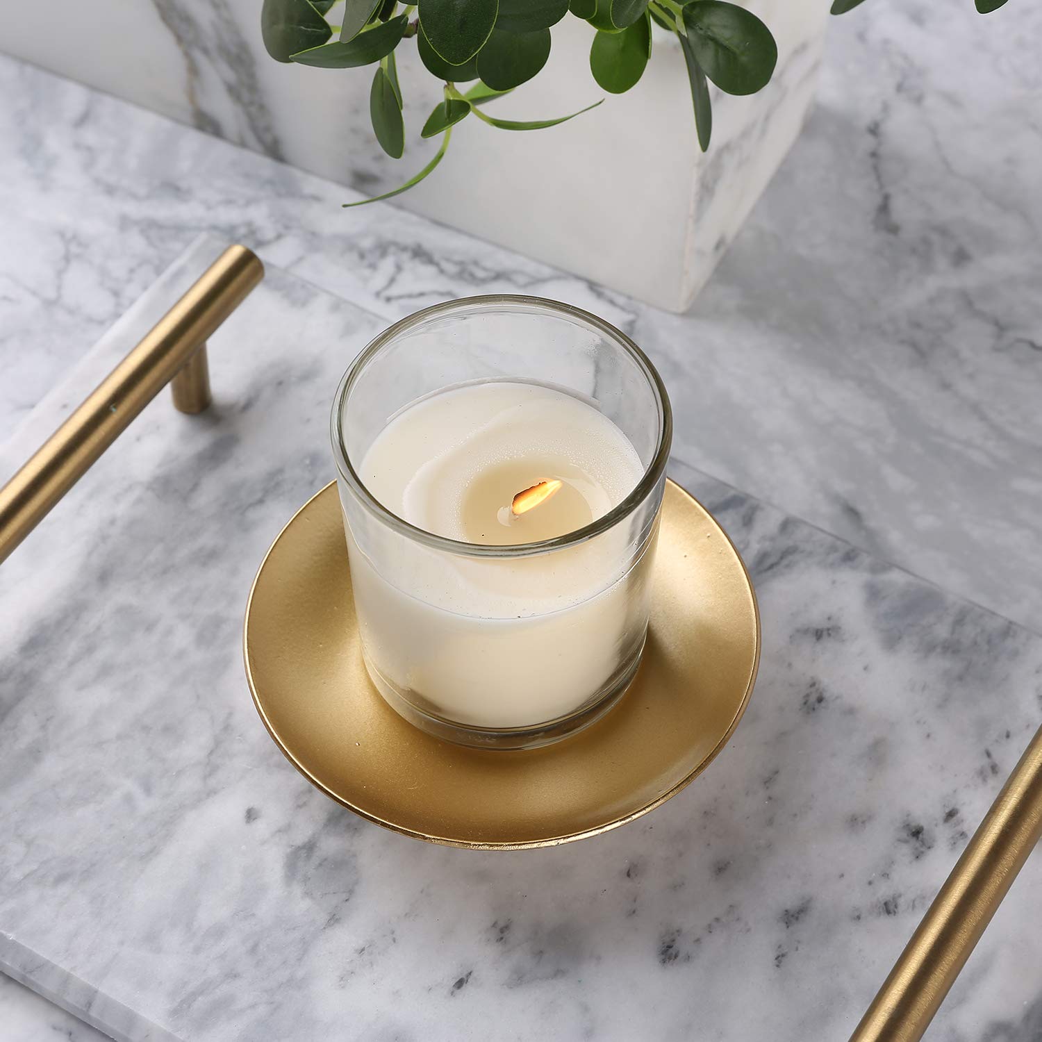 Gold Iron Plate Candle Holder Set of 3 - Decorative Metal Pillar Candle Stand for Wax Candles, Perfect for Wedding Centerpieces, Dining Table Decor & Romantic Home Ambiance