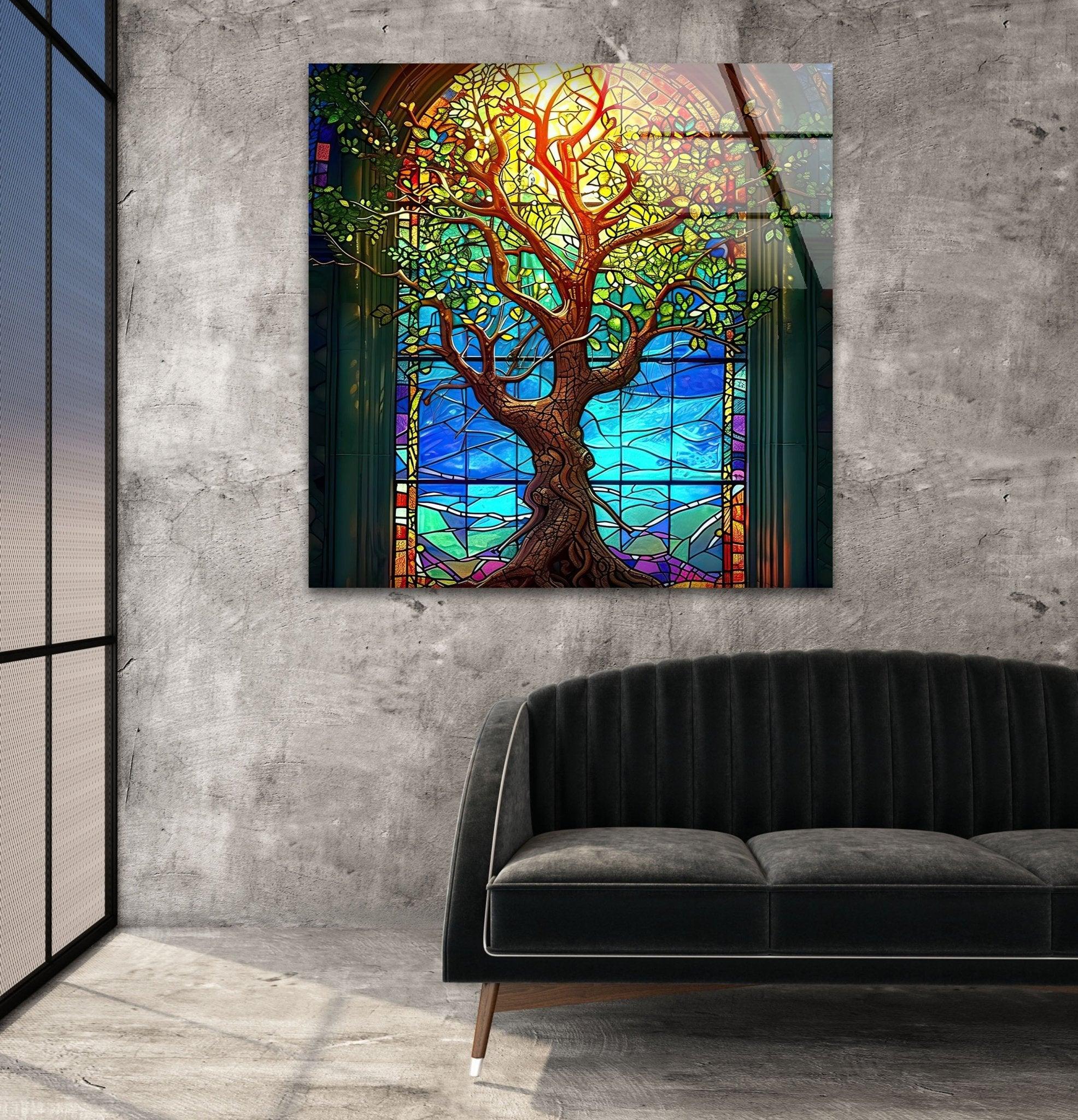 Stunning Yellow Life of Tree Glass Wall Art - Handmade Modern Home Decor for Living Room, Bedroom & Office - Perfect for Gifts & Interior Design