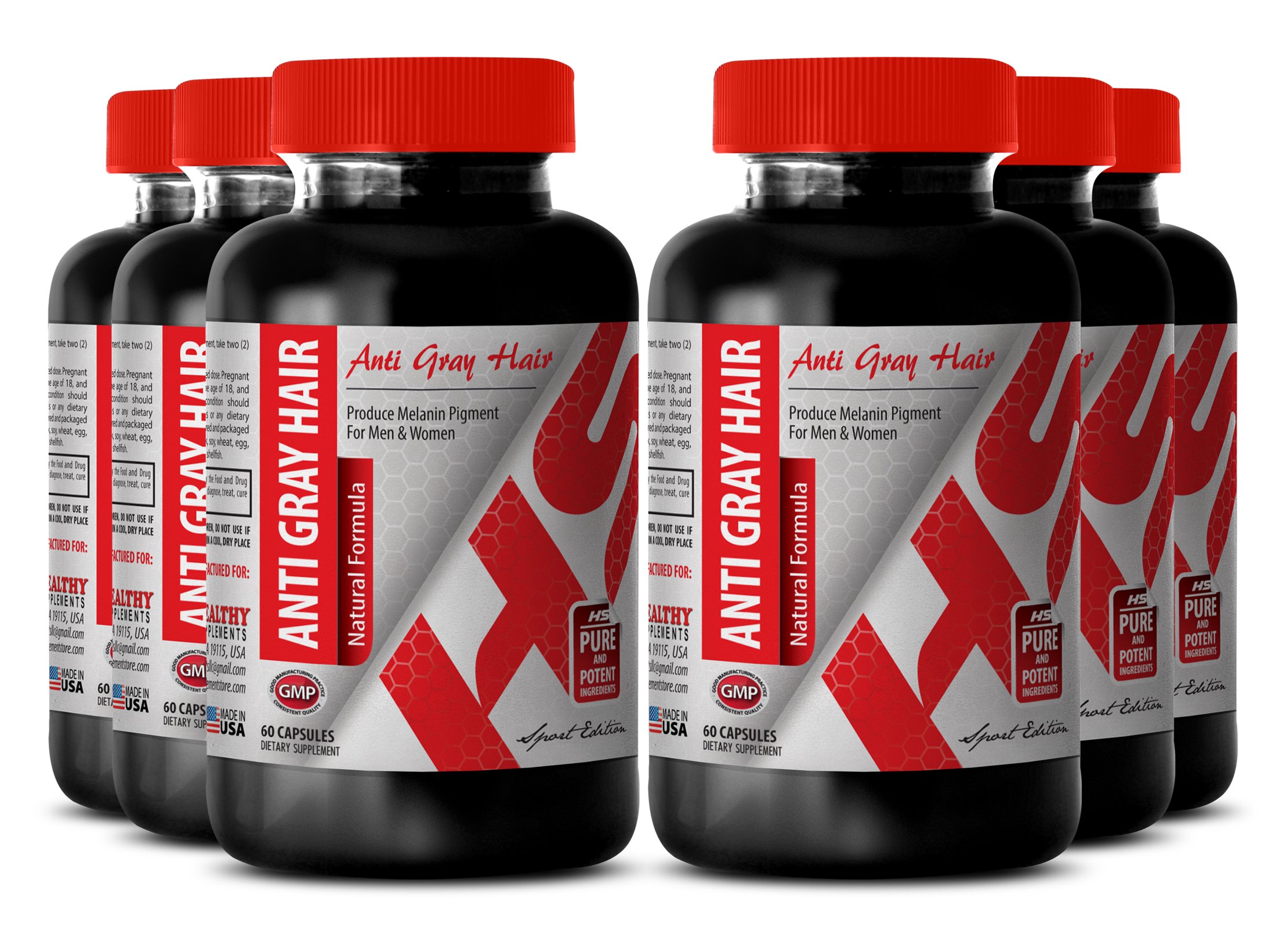 Folic Acid with Zinc Supplement - Natural Anti Gray Hair & Hair Loss Prevention Formula - 6 Bottles (180 Capsules) - Supports Healthy Hair Growth for Men & Women