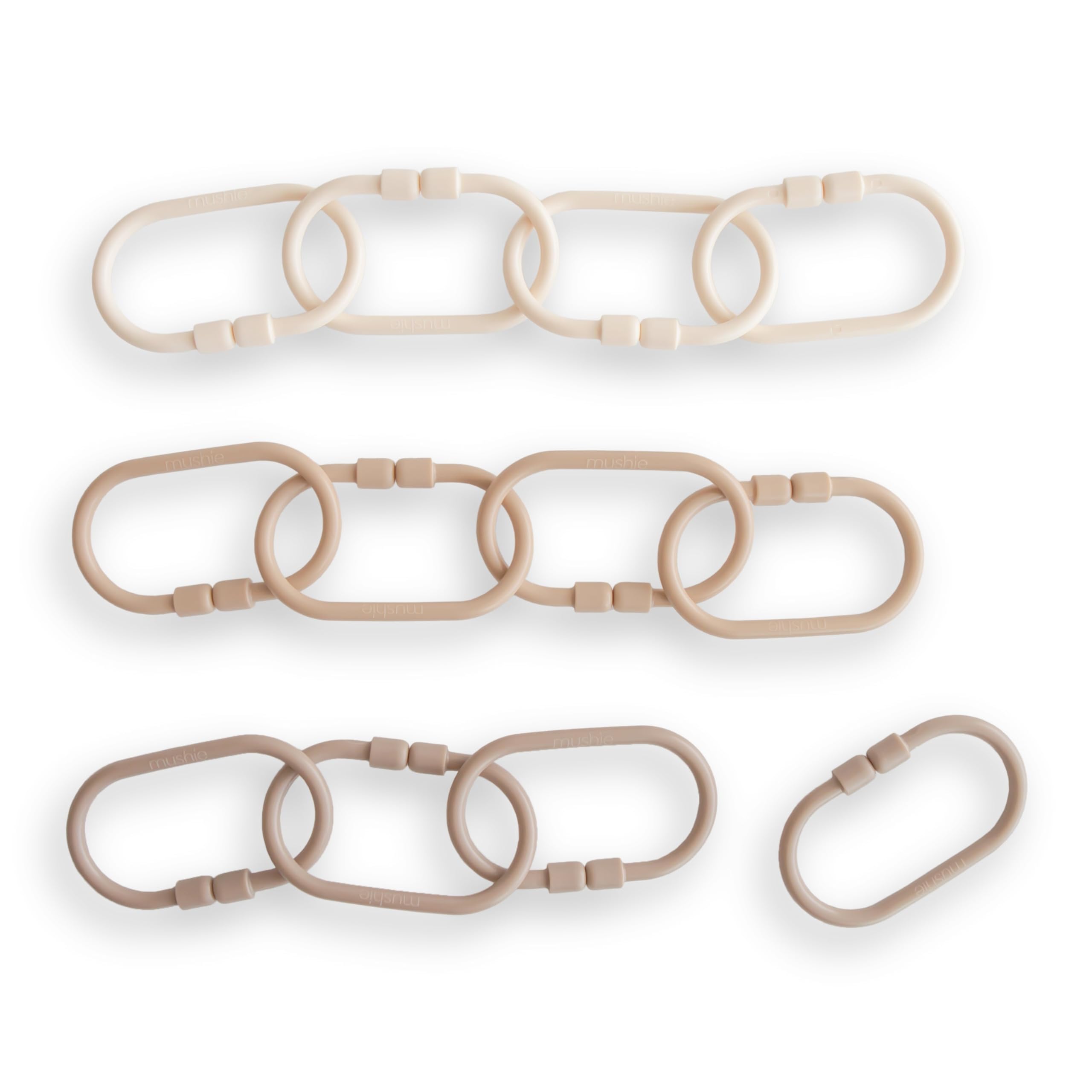 Mushie Baby Chain Link Rings Toy 12-Pack | Multi-Use Sensory Toy for Car Seat, Stroller & Playtime | Safe BPA-Free Teether & Connecting Toy (Natural, Shifting Sand, Khaki) | Perfect for Infants & Toddlers Development
