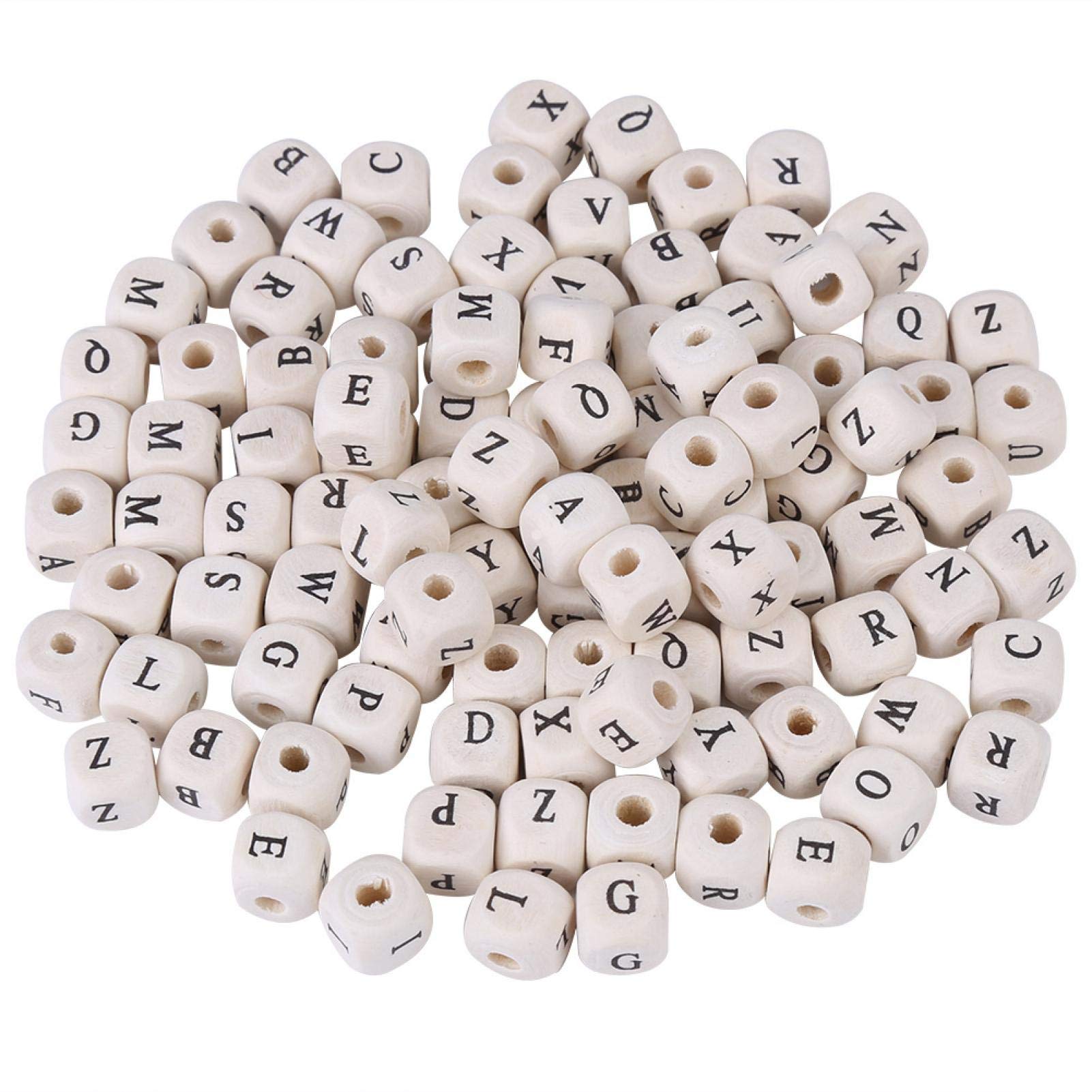 Zerodis 100pcs Mixed Letter Beads & Maple Wood Cube Spacers for DIY Jewelry Making - Perfect for Bracelets, Necklaces, Keychains & Craft Projects