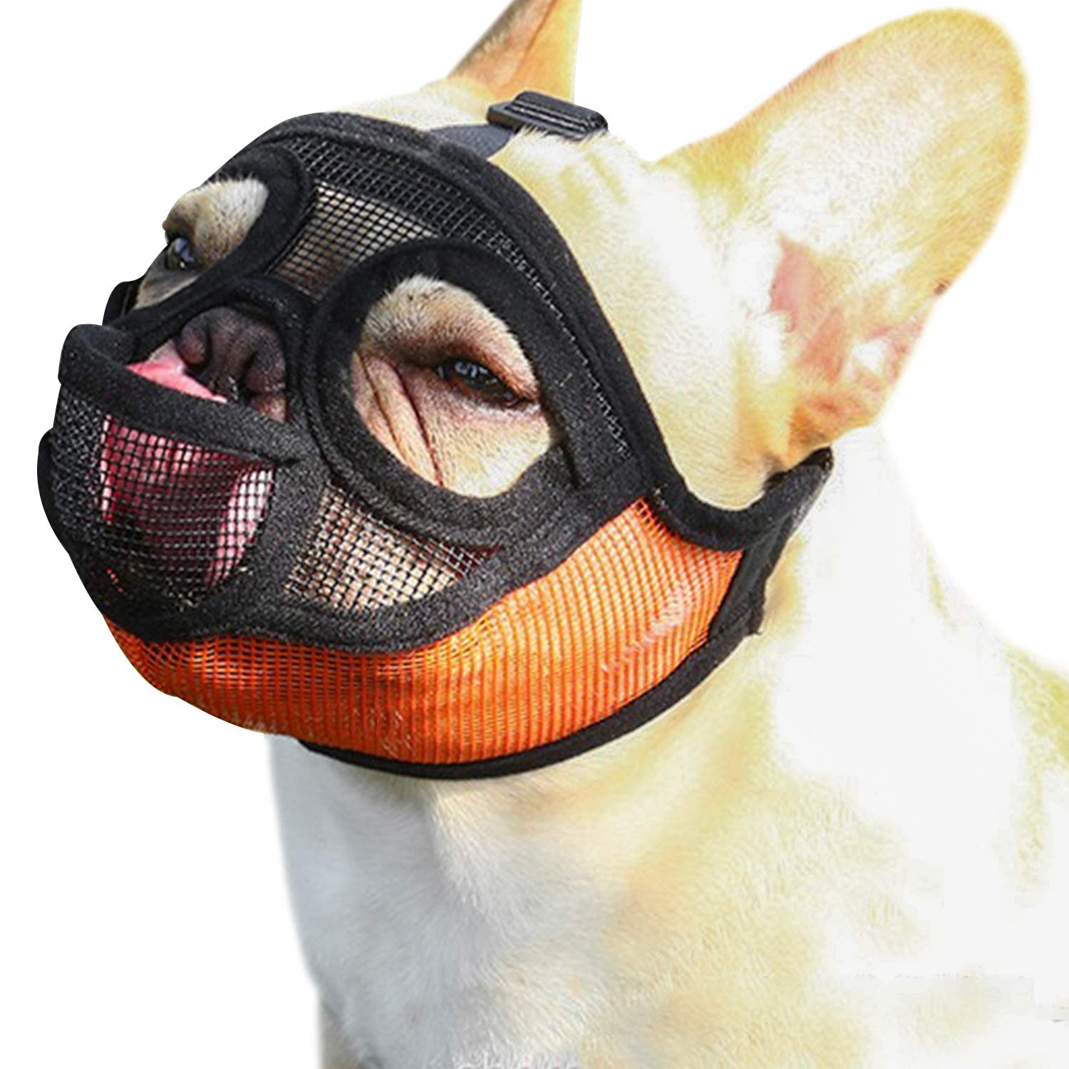 TANDD Adjustable Breathable Mesh Dog Muzzle for Bulldogs & Short Snout Breeds - Anti-Barking Biting Chewing Training - Perfect for Walks, Grooming & Vet Visits