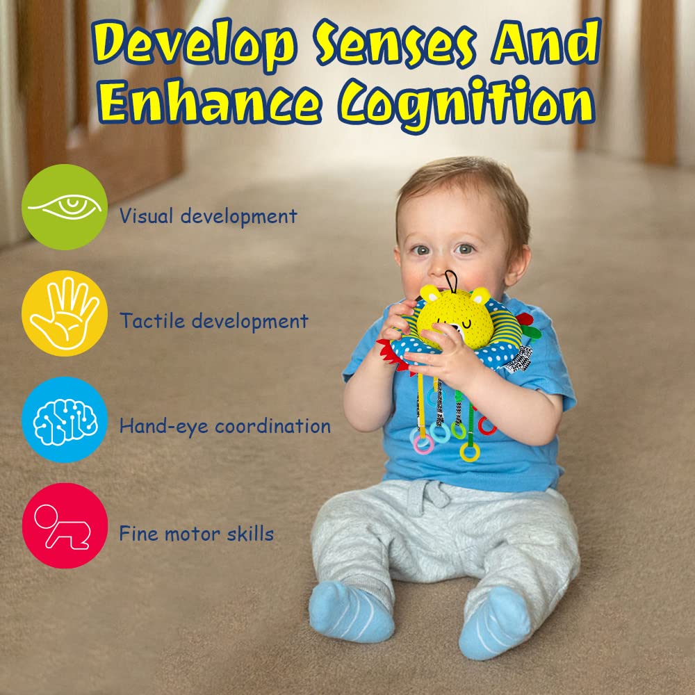Montessori Toys for 1 Year Old - Pull String Sensory Toys for Toddlers to Develop Fine Motor Skills - Soft Plush Learning Activity Toy & Baby Rattle for 6-12 Months - Perfect First Birthday Gift for Boys & Girls - Great for Travel, Home Play & Early Childhood Education