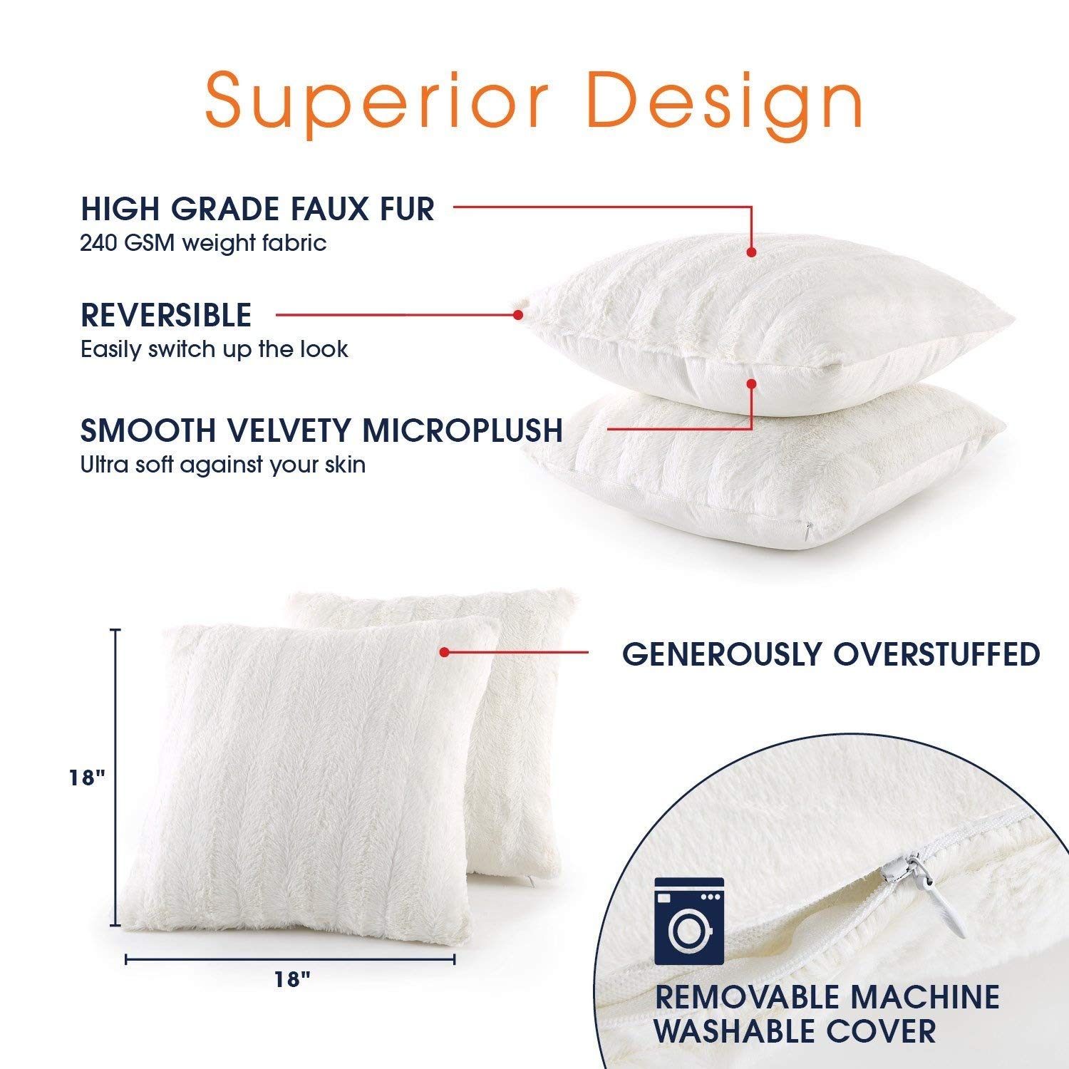 Cheer Collection Faux Fur Throw Pillows Set of 2 - 18x18 Inch Soft Decorative Couch & Bed Pillows, Chocolate Accent Pillows for Bedroom or Living Room Decor - Perfect for Cozy Home Aesthetic, Sofa Styling and Comfortable Lounging