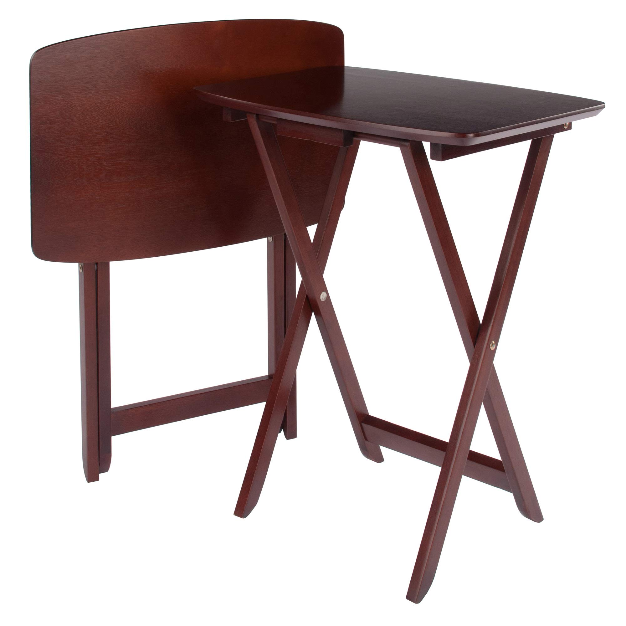 Ergode Wood Cade 2-Piece Oversized Snack Tables - Foldable Coffee Side Tables with Storage Shelf, Dark Brown Wooden End Tables for Living Room, Bedroom, Patio & Outdoor Use