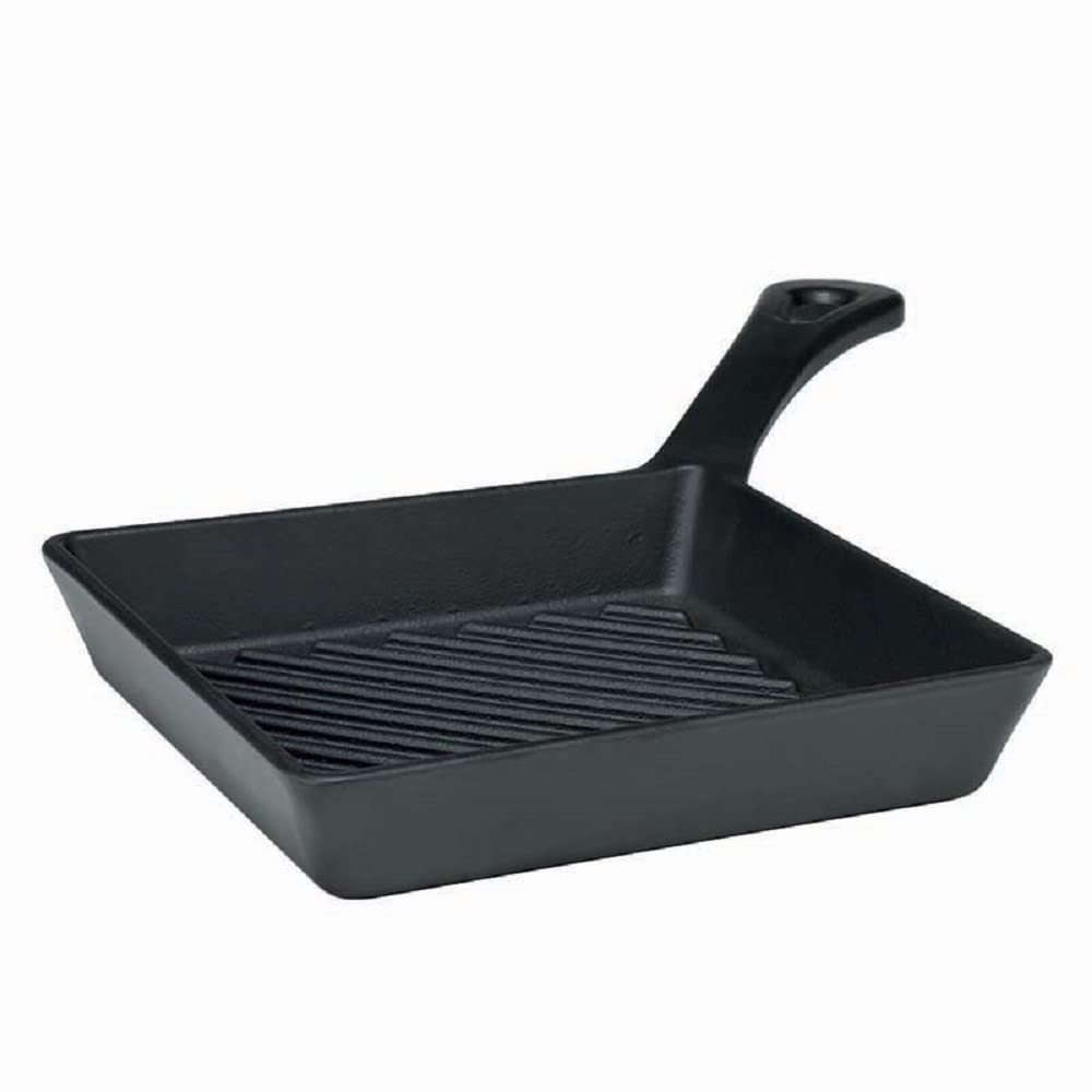 Pentole Agnelli Cast Iron Mini Round Grill Pan with Corner Handle - Matt Black - Perfect for Indoor/Outdoor Grilling, Camping & Small Kitchen Spaces