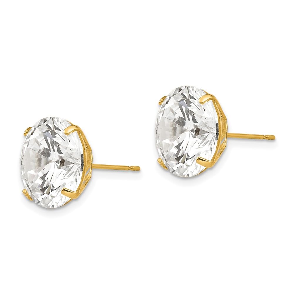 14K Yellow Gold 12mm Round Cubic Zirconia Stud Earrings for Women - Hypoallergenic Fine Jewelry Gift for Her - Perfect for Weddings, Parties & Everyday Wear