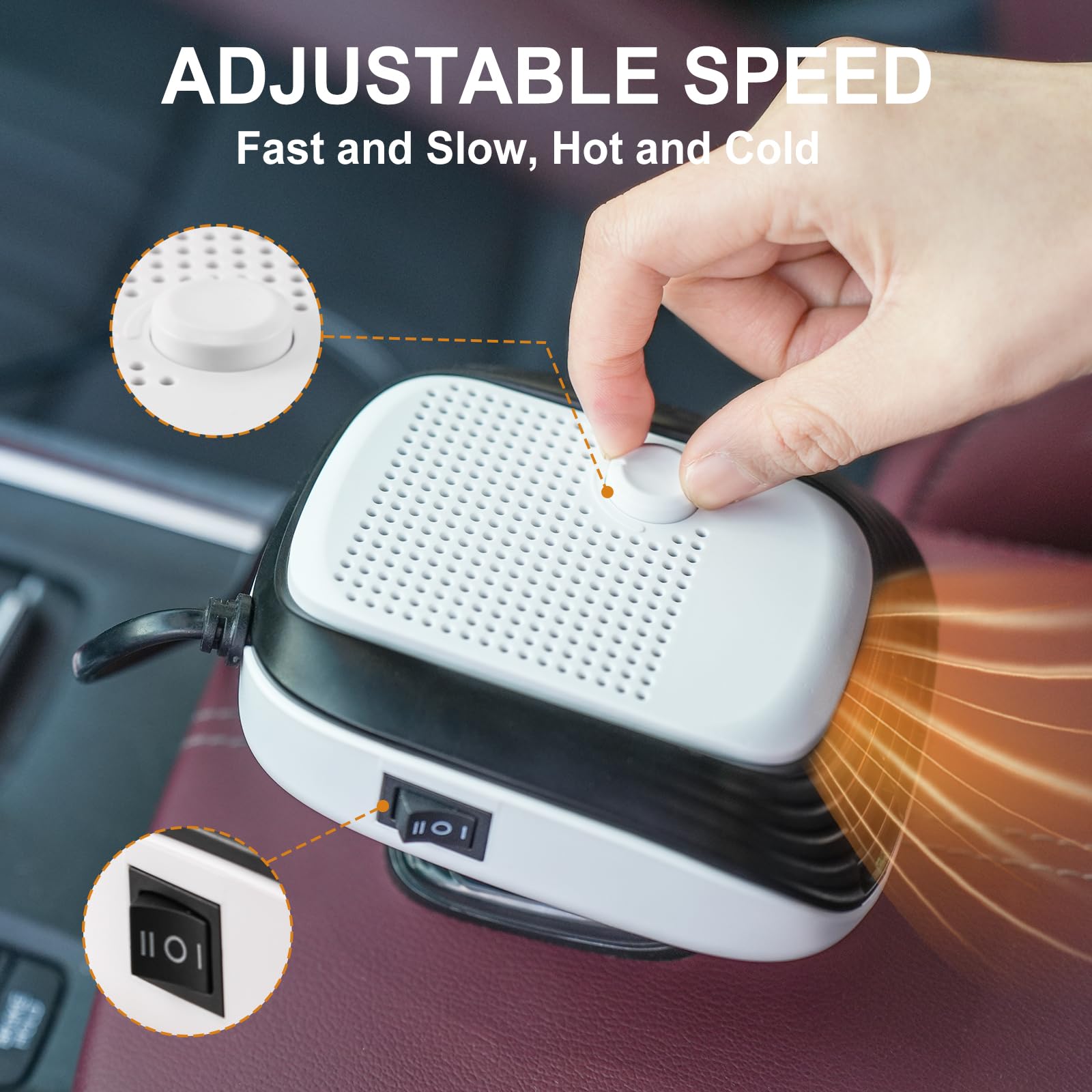 Upgraded 12V 120W Portable Car Heater & Defroster - 360° Adjustable Speed Fan with Cigarette Lighter Plug for Fast Heating/Cooling | Perfect for Winter Defrosting & Summer Cooling in Cars, Trucks & RVs