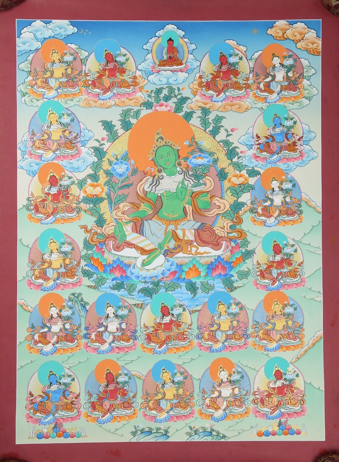 21 Tara Tibetan Thangka - Authentic Hand-Painted Buddhist Art for Meditation & Home Decor | Perfect for Spiritual Practice, Yoga Studios & Gift Giving