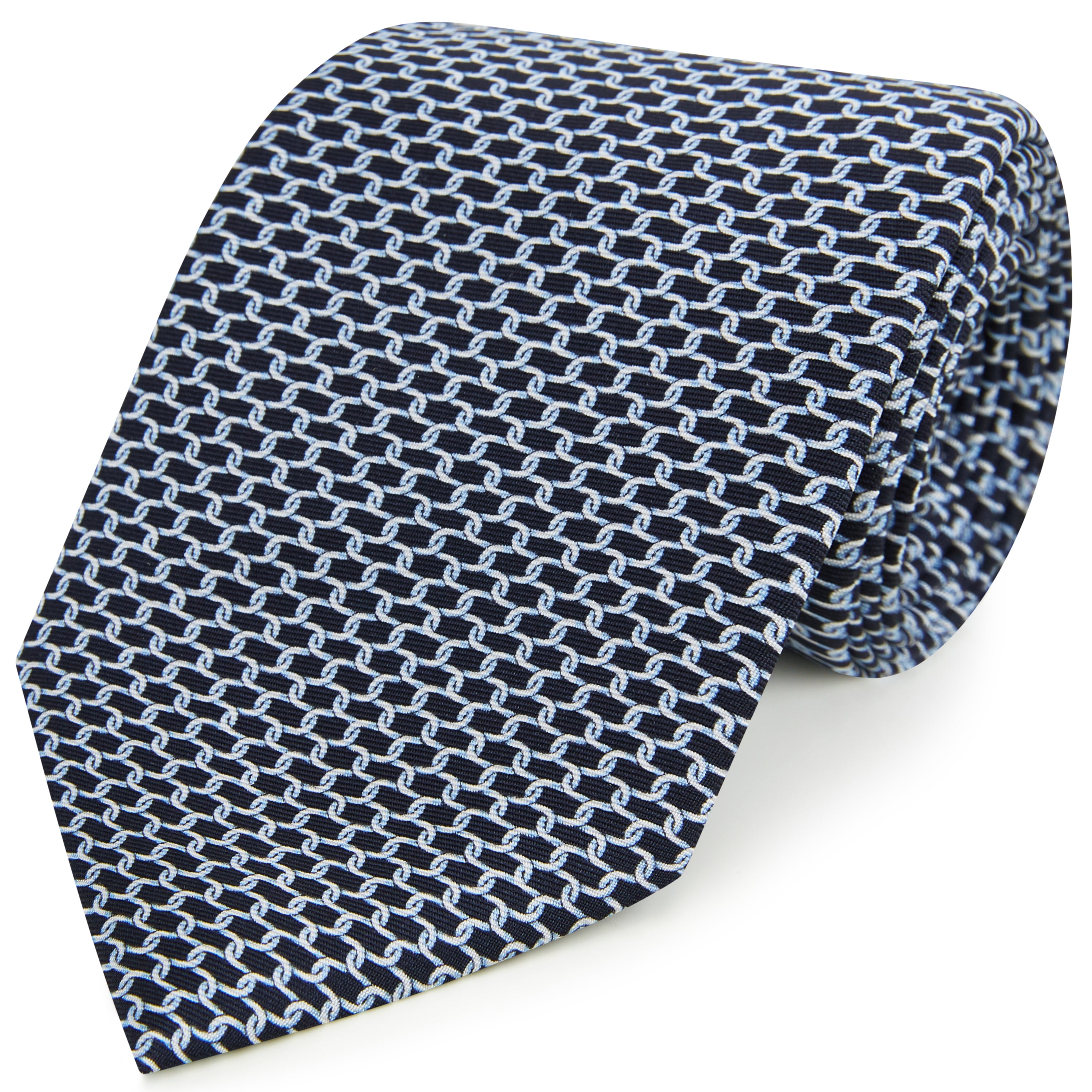 Elegant Navy Chain Print Silk Tie for Men - Premium Business, Wedding & Formal Occasion Accessories