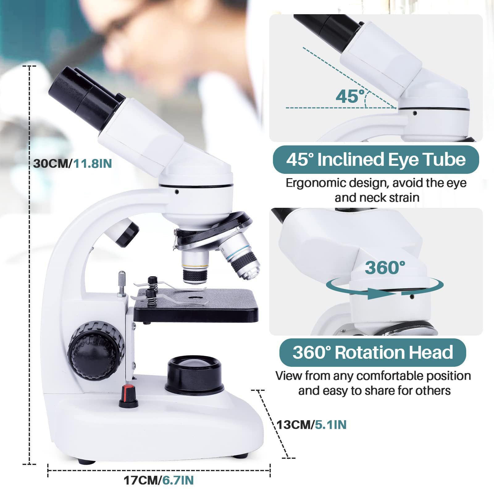 6000x 10000x 15000x Magnification Binocular Microscope for Adults & Students - Dual LED Illumination with Phone Adapter & Storage Bag - Perfect for Lab Experiments, School Science Projects & Home Biology Studies