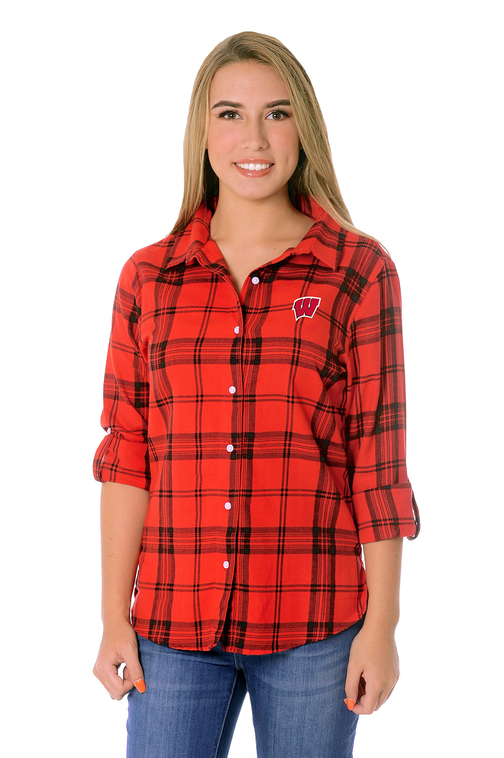 UG Apparel NCAA Women's Boyfriend Plaid Shirt - Comfortable Flannel Long Sleeve Top for Casual Wear, Game Day & College Fashion