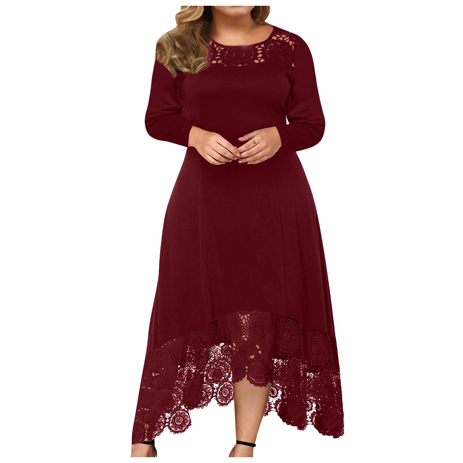 Elegant Plus Size Women's Wedding Guest Dress with Lace Stitching & Ruffle Details - Long Sleeve Strapless Sheath Gown for Formal Events, Parties & Special Occasions