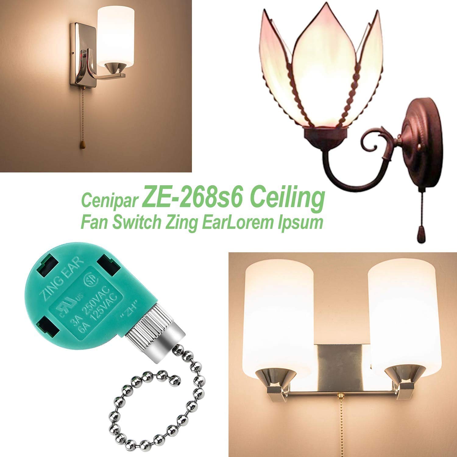 Zing Ear ZE-268S6 3-Speed Ceiling Fan Switch Replacement - 4-Wire Zipper Control for Ceiling Fans, Wall Lamps & Cabinet Lights - Nickel/Silver Finish (2-Pack) - Perfect for Home, Office and Commercial Lighting Upgrades