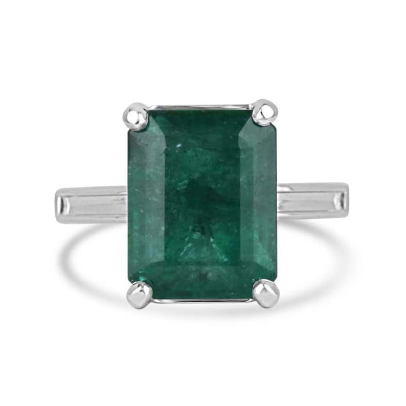 9.16ct Natural Deep Green Emerald Cathedral Solitaire Ring in 14K White Gold | Elegant Wedding, Engagement & Anniversary Jewelry Gift for Women