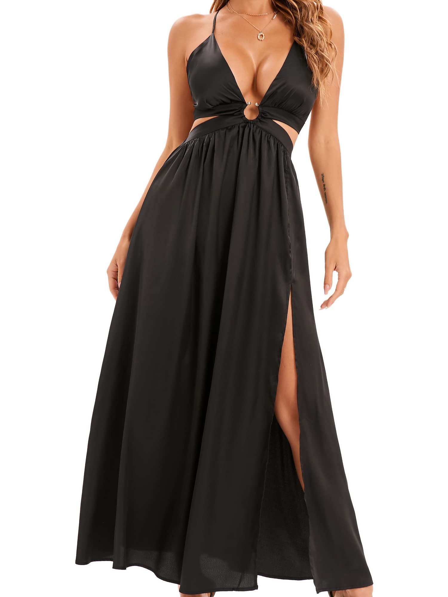 Eliacher Women's Sexy Satin Maxi Dress for Evening Party, Wedding, Prom & Formal Occasions - Elegant Long Gown for Special Events & Night Out
