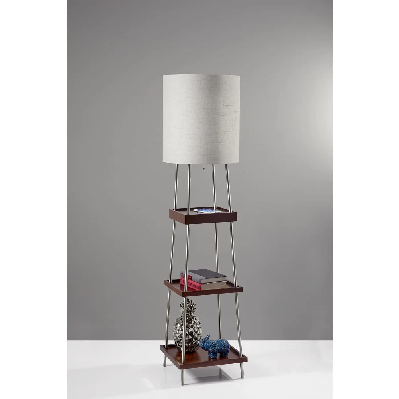Adesso 3459-15 Henry Shelf Floor Lamp with Wireless Charging - 7W LED, 5W Qi Charger & USB Port - Modern Standing Lamp for Living Room, Bedroom & Office Lighting