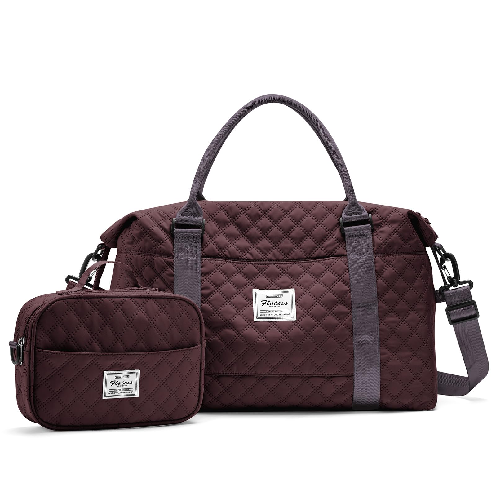 Stylish Women's Weekender Travel Bag with Toiletry Pouch & Wet Pocket - Overnight Duffel, Gym Tote Carry-On Bag in Wine Purple - Perfect for Weekend Getaways, Gym Sessions & Business Trips