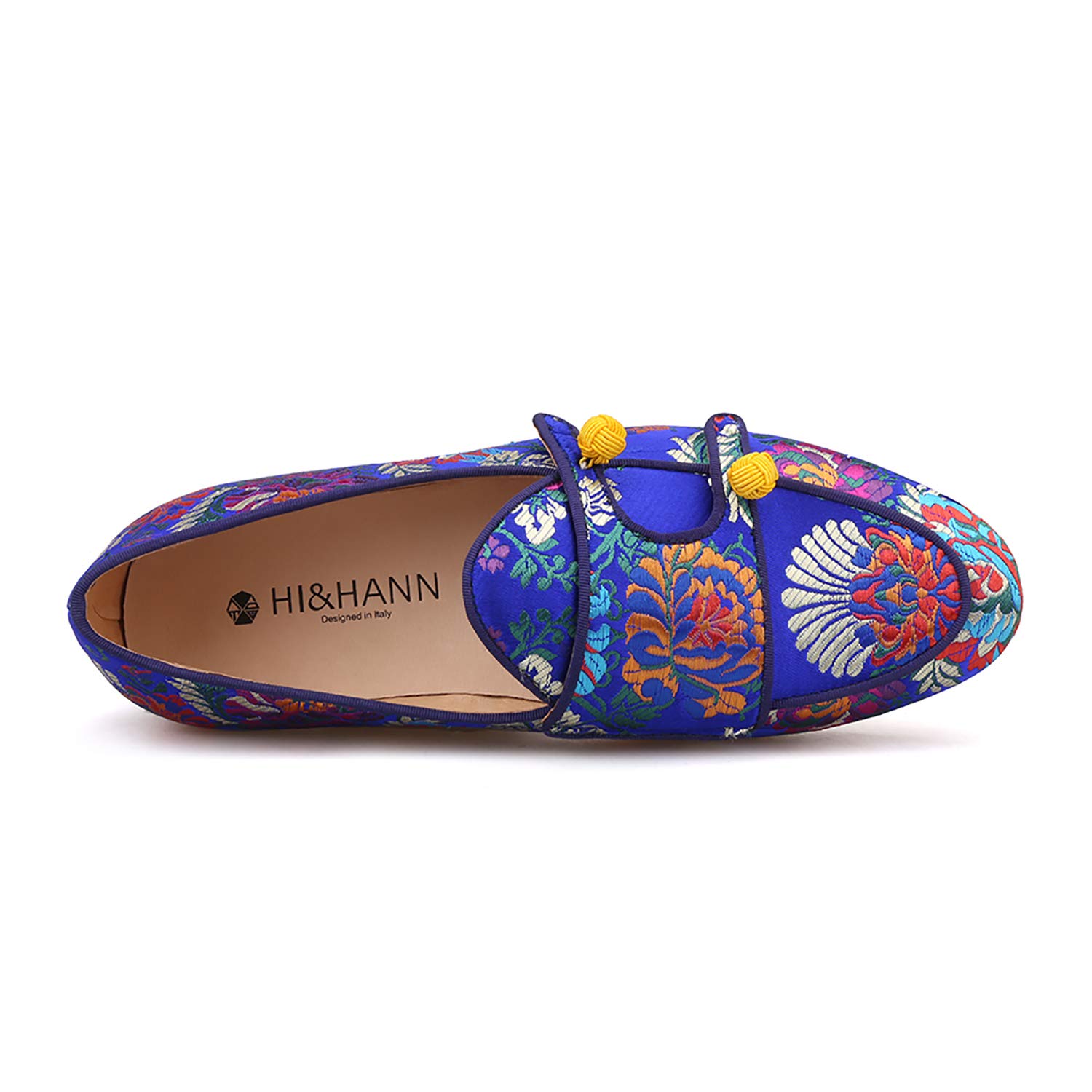 HI&HANN Men's Silk Loafers - Chinese Style Embroidered Flower Slippers for Wedding, Party & Formal Occasions - Comfortable Smoking Shoes for Indoor/Outdoor Wear