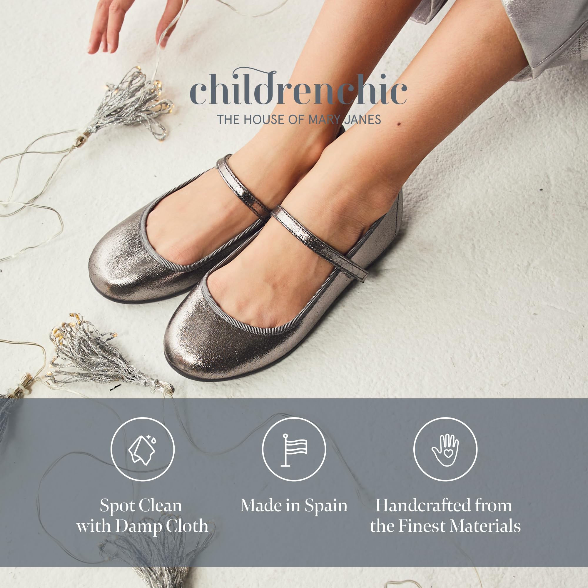 Mary Jane Flats for Girls with Hook and Loop Straps - Comfortable School Shoes, Wedding & Casual Wear in Shimmer Finish - Perfect for Everyday Play, Special Occasions and Dress-Up Outfits