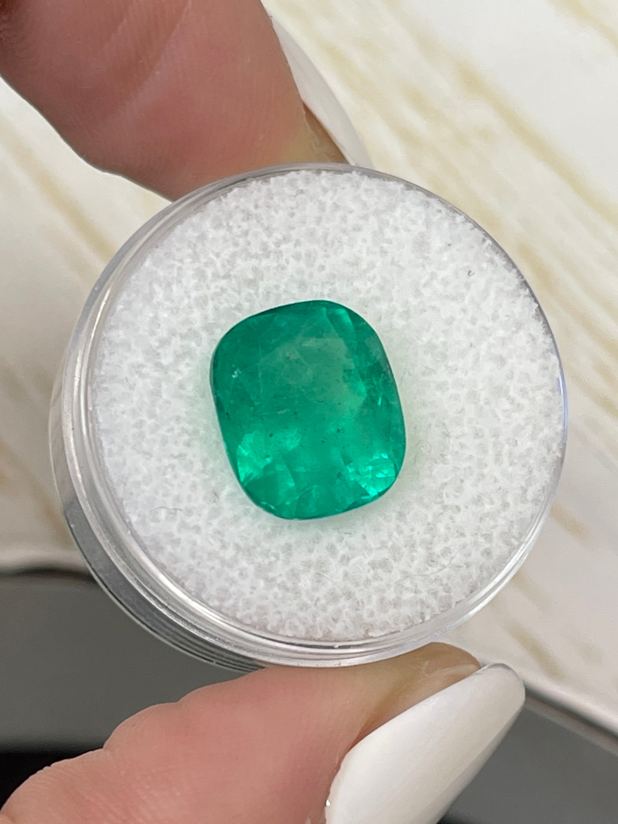 5.69 Carat 12x10mm Bluish Green Natural Loose Colombian Emerald Gemstone - Cushion Cut for Jewelry Making, Engagement Rings & Luxury Gifts