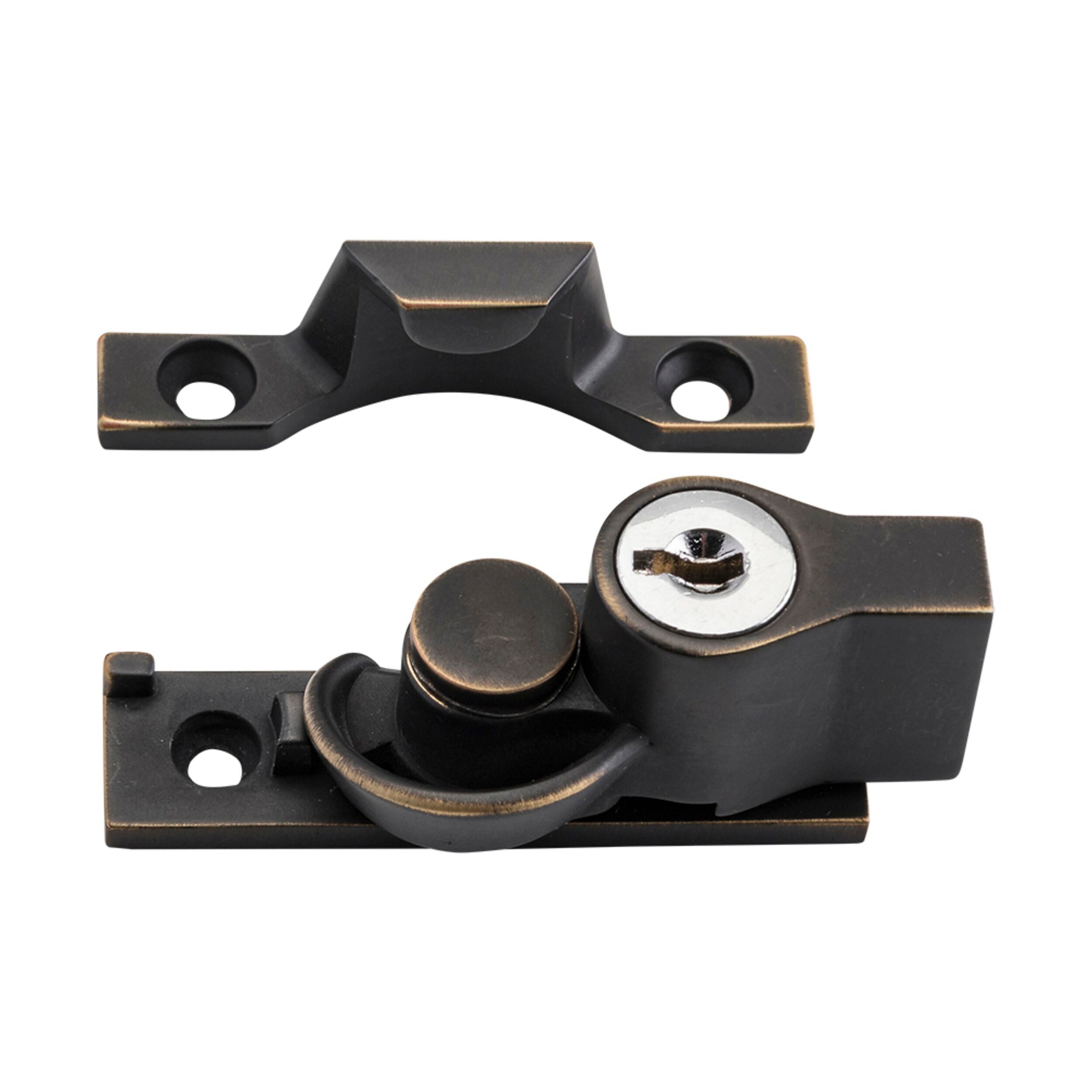 Antique Brass Zinc Alloy Sash Window Fastener Lock - 65mm x 17mm Narrow Design for Vintage Windows & Doors - Perfect for Home Restoration & DIY Projects