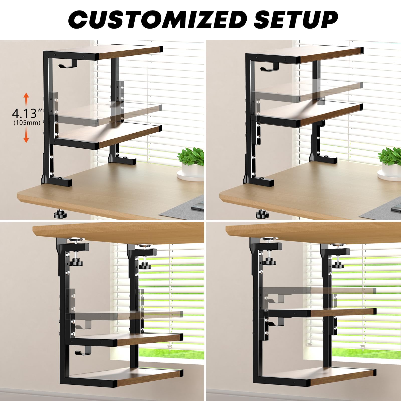 PUTORSEN 15 Inch Clamp-On Desk Shelf - Adjustable Under Desk Organizer for Office Supplies, Gaming Gear & Home Accessories | Perfect for Workspace, Gaming Setup & Home Office Organization