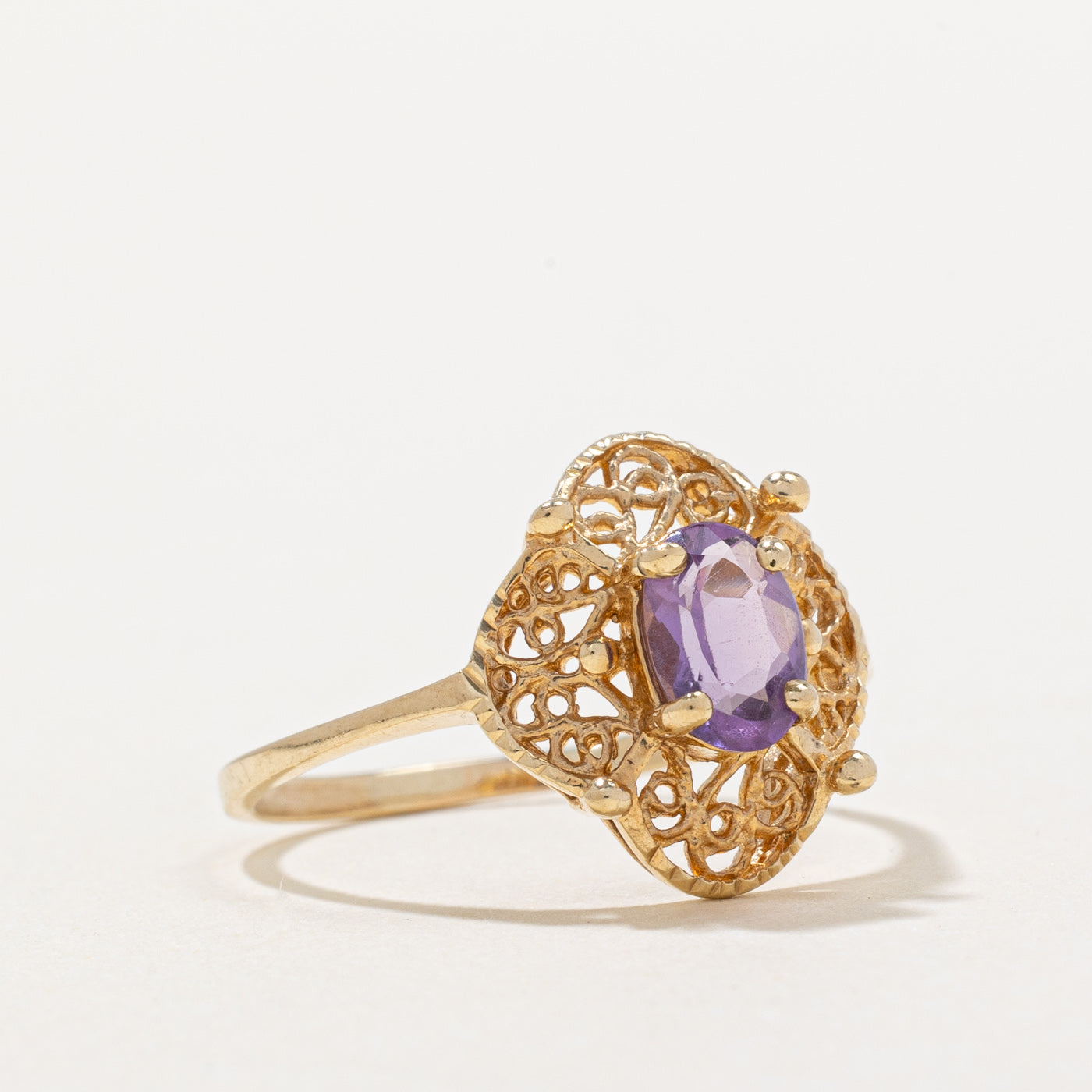Amethyst Lattice Ring - 0.70ct Genuine Natural Stone - Size 7.5 - Elegant Stackable Dainty Jewelry for Women - Perfect for Everyday Wear, Gift Giving & Special Occasions