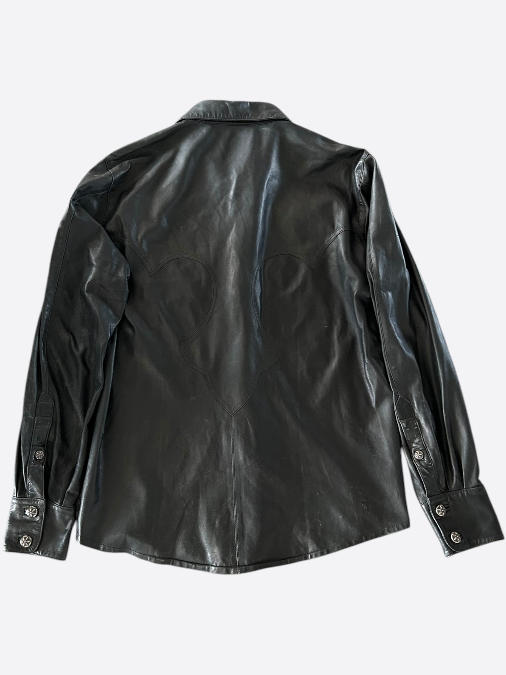 Chrome Hearts Black Leather Western Button Up Shirt for Men | Stylish Cowboy Shirt with Snap Buttons | Perfect for Rodeo, Country Music Concerts & Western Fashion