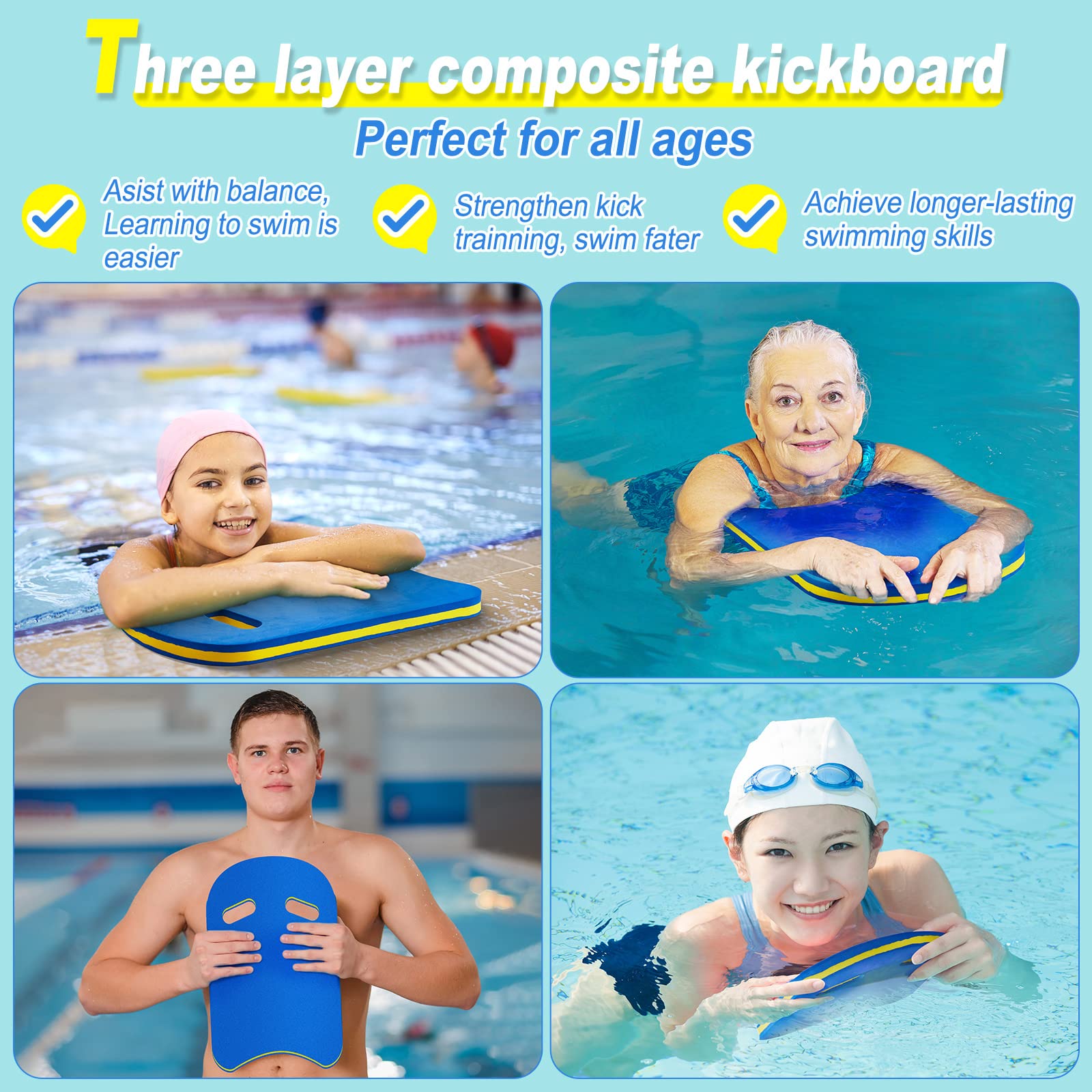 Hungdao 3pcs U-Shaped Swimming Kickboard for Kids & Adults - Durable Pool Training Float, Beginner Swim Aid, Water Exercise Equipment for Learning, Fitness & Swim Classes