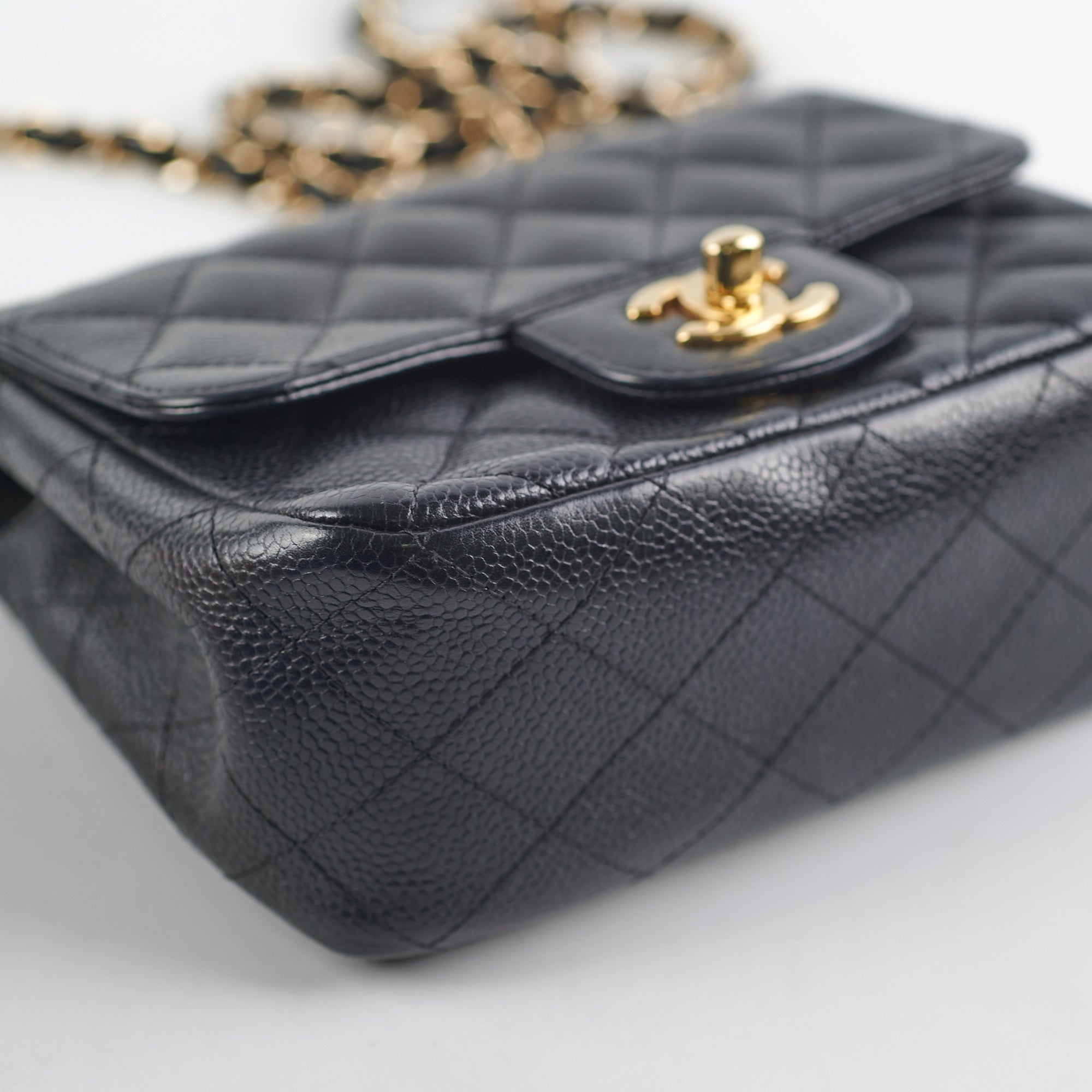 Chanel Mini Square Caviar Leather Crossbody Bag with Gold Hardware in Black - Perfect for Evening Events & Luxury Fashion Accessories