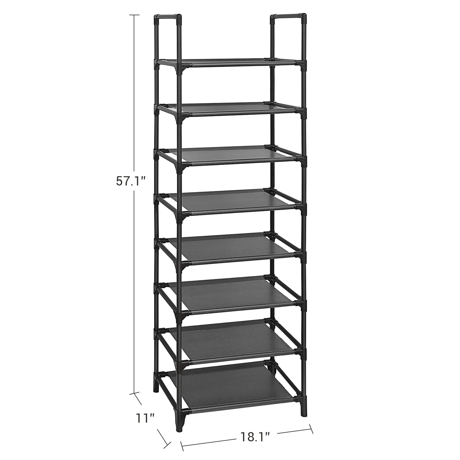 SONGMICS 8-Tier Shoe Rack Organizer - Holds 16-20 Pairs of Shoes, Space Saving Shoe Shelf Tower for Closet & Entryway, Sturdy Black Shoe Storage (ULSR24BK) - Perfect for Small Spaces & Apartment Organization