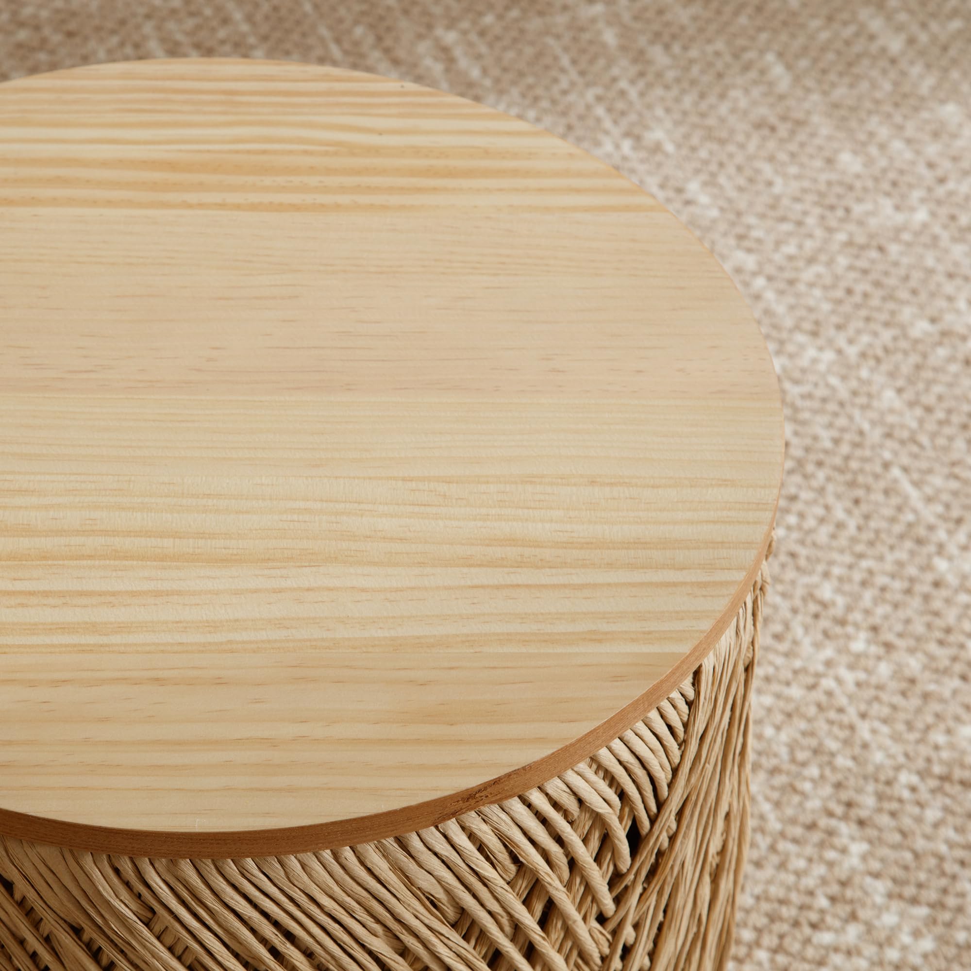 Rustic Round Coffee Table with Storage - Handwoven Rattan Lift Top Boho Side Table for Living Room, Bedroom & Patio - Natural Wood Nesting Table for Home Decor