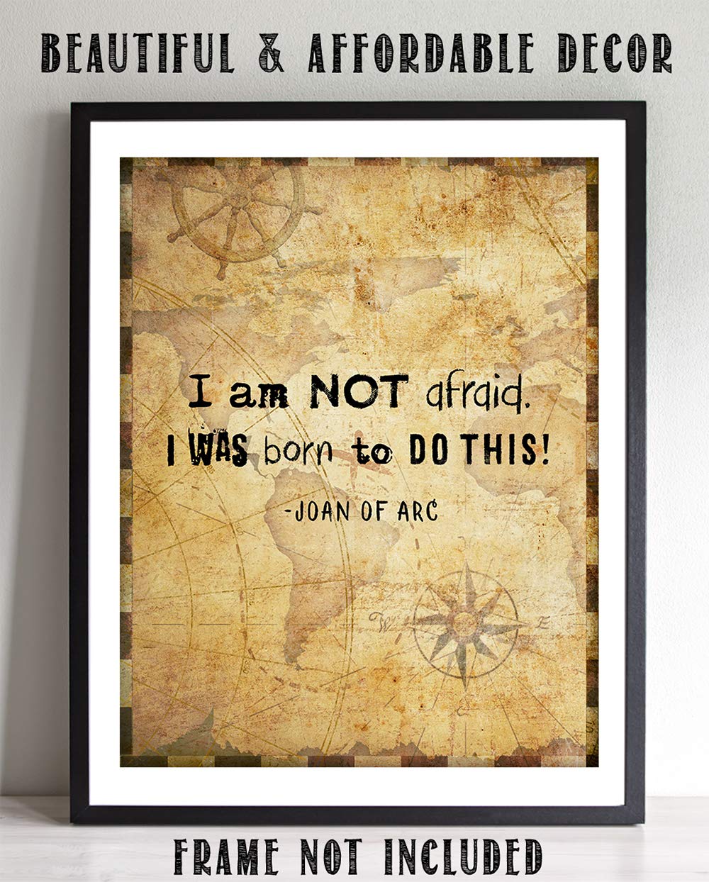 Joan of Arc Christian Bible Quote Wall Art - 11x14 Inspirational Scripture Print with 'I Am Not Afraid' Verse - Religious Home Decor Gift for Women, Family & Friends (Compass Design) - Perfect for Bedroom, Office & Church Decor