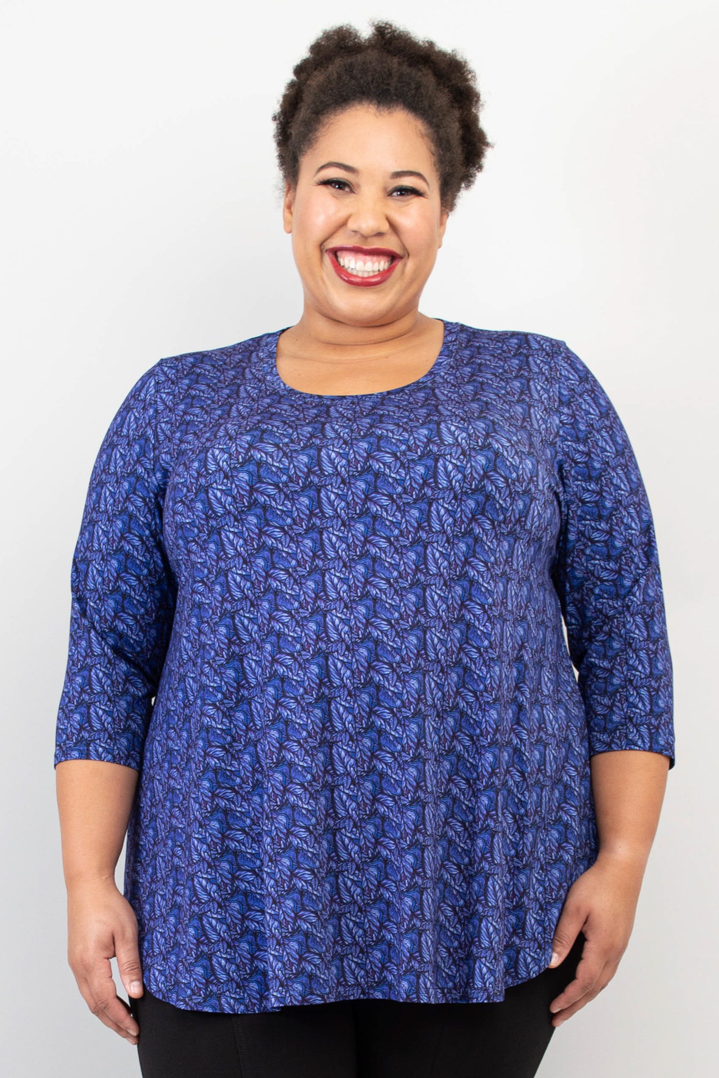 Jazz 3/4 Sleeve Women's Top - Midnight Leaves Print Bamboo Fabric - Perfect for Concerts, Date Nights & Casual Outings
