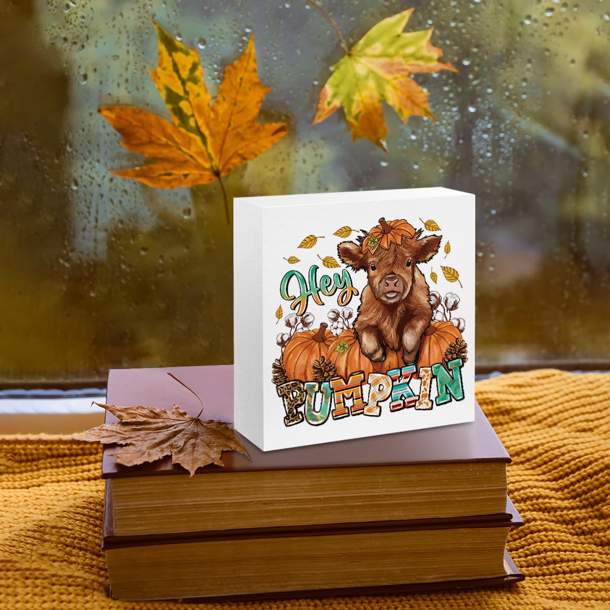 Western Cow Wood Box Sign - Fall Home Decor for Farmhouse & Office