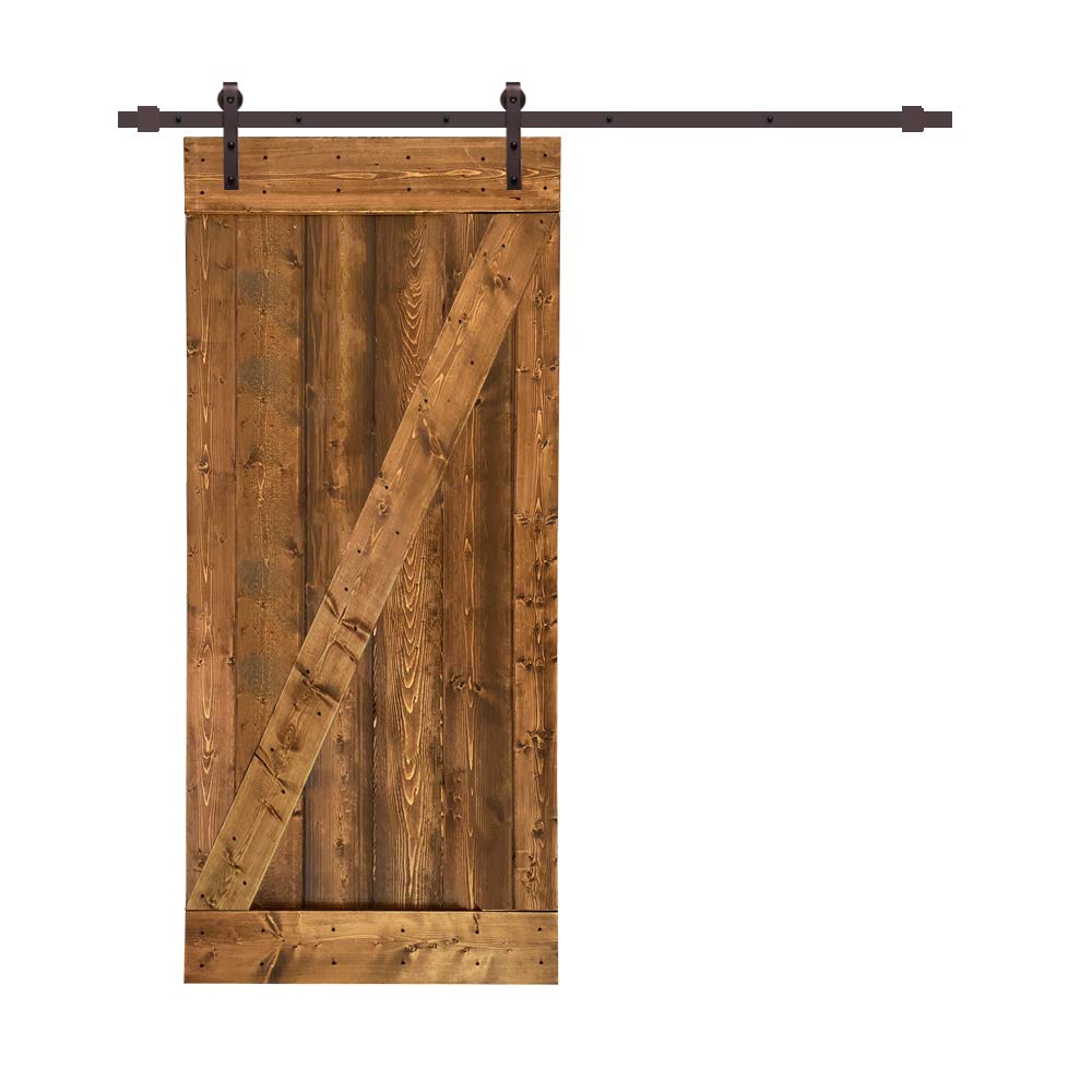TMS Z Bar Solid Knotty Pine Wood Interior Sliding Barn Door with Hardware Kit (84'' x 38'', Walnut) - Perfect for Farmhouse, Rustic & Modern Home Decor