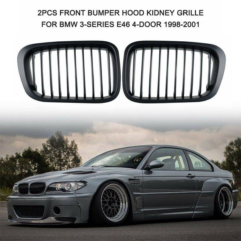 1999-2001 BMW 3 Series E46 Sedan 4-Door Matte Black Kidney Grille Pair - Front Grille Replacement for Enhanced Style & Performance