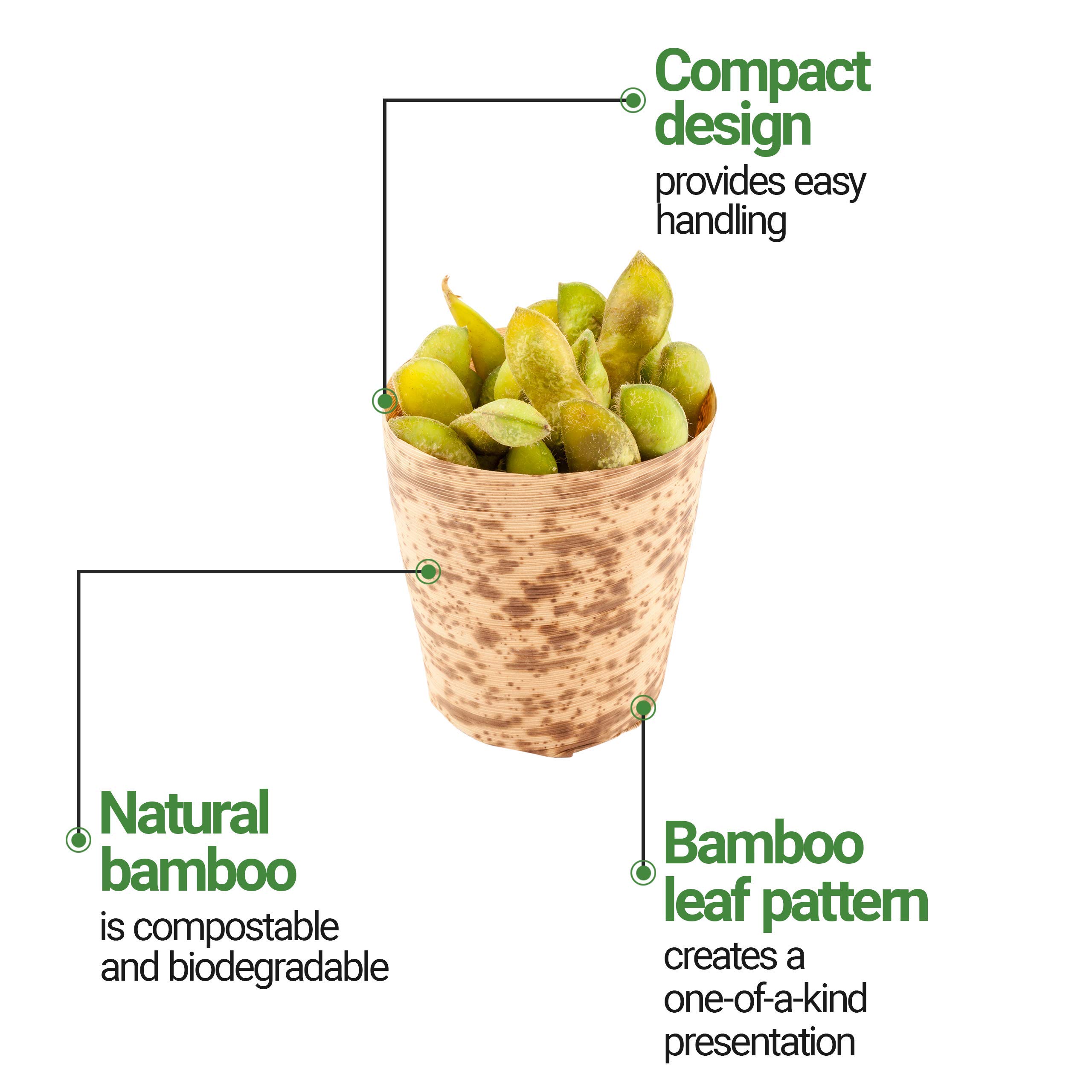 2 oz Disposable Bamboo Appetizer Cups - 200 Pack Eco-Friendly Mini Ramekins for Hot & Cold Foods | Sustainable Bamboo Leaf Round Containers | Perfect for Desserts, Parties, Catering & Events | Great for Restaurants, Weddings, Picnics & Food Service